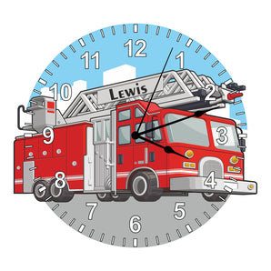 Fire Engine Shaped Kids Silent Clock - Bespoke Personalised Special Gift