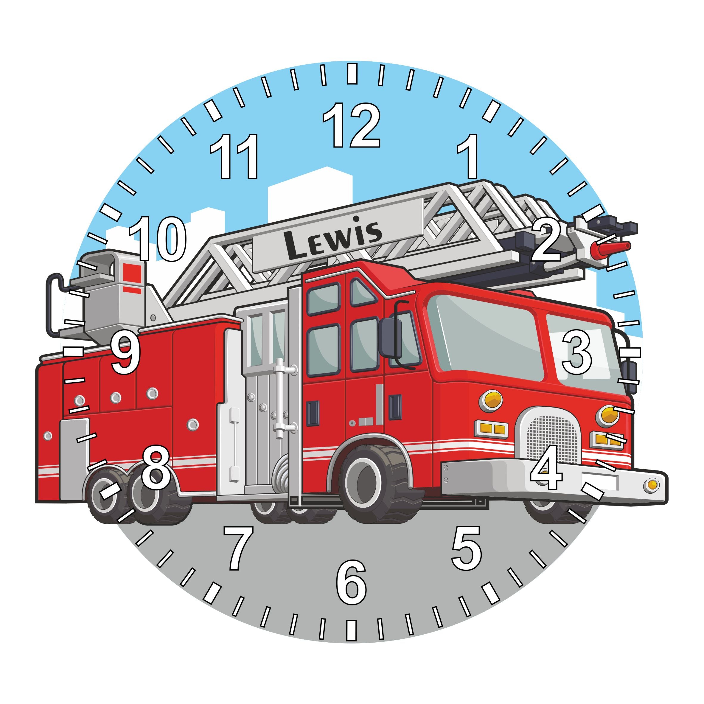 Fire Engine Shaped Kids Silent Clock - Bespoke Personalised Special Gift