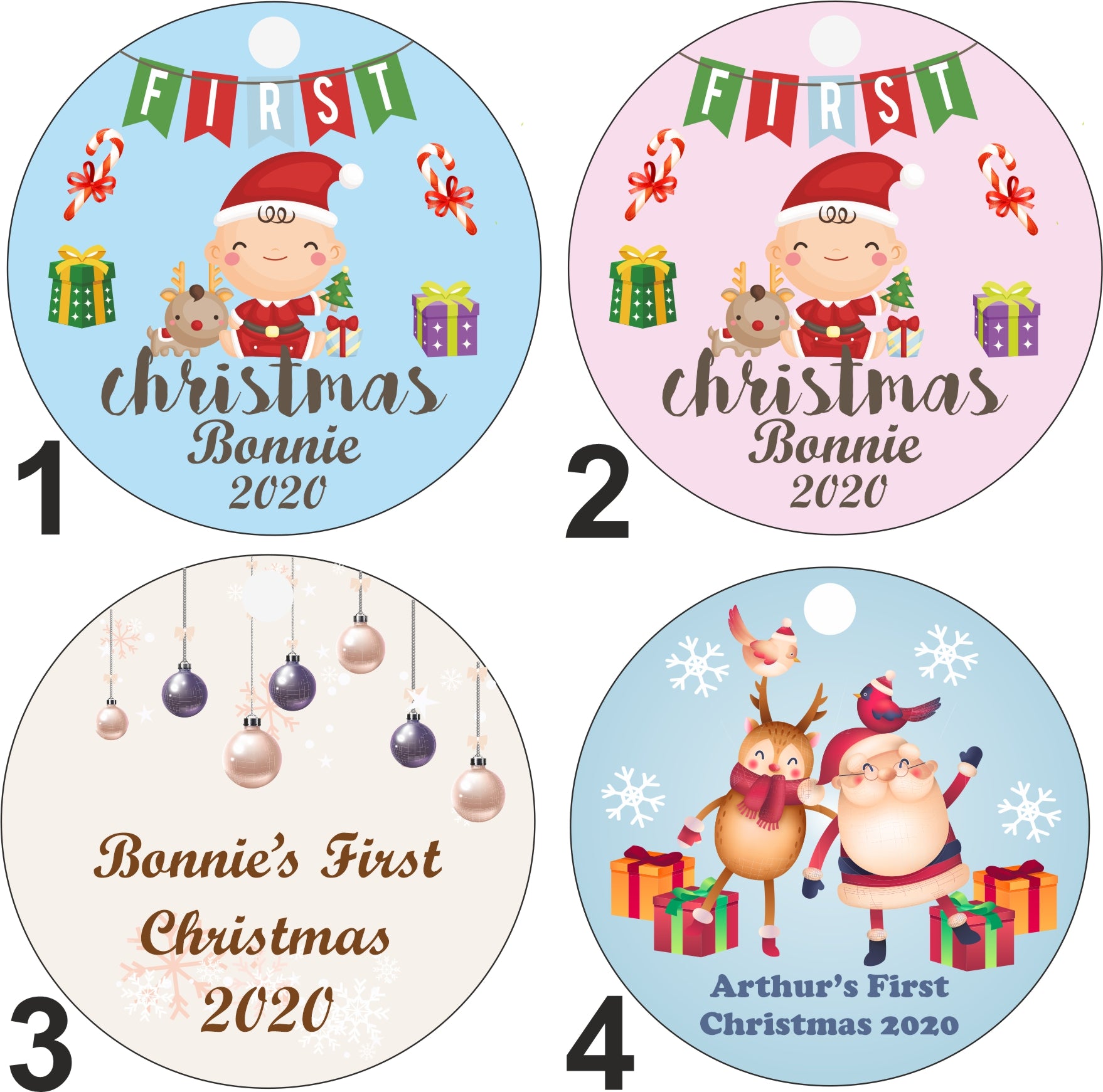 First Christmas Personalised Bauble - Babies First Christmas Baubles printed with Any Name - Ideal as a Gift Tag