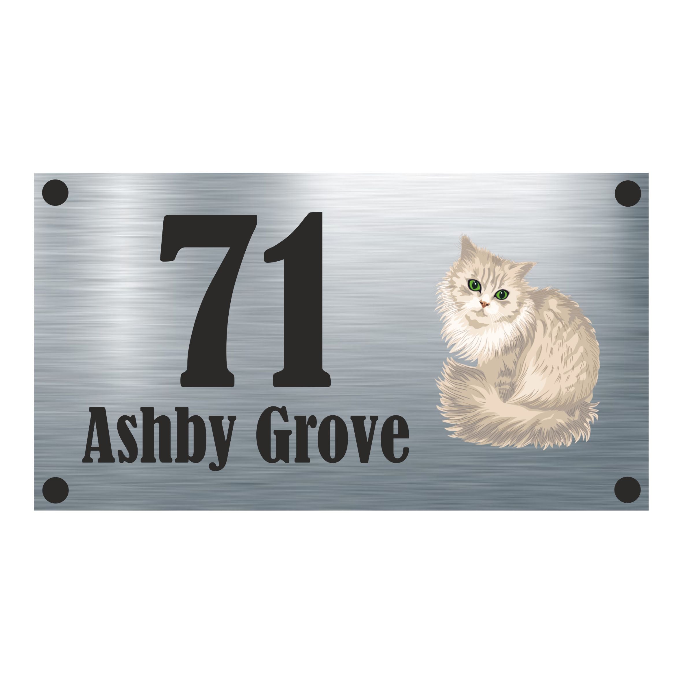 Cat Collection - Fluffy Cat Aluminium House Sign - Personalised