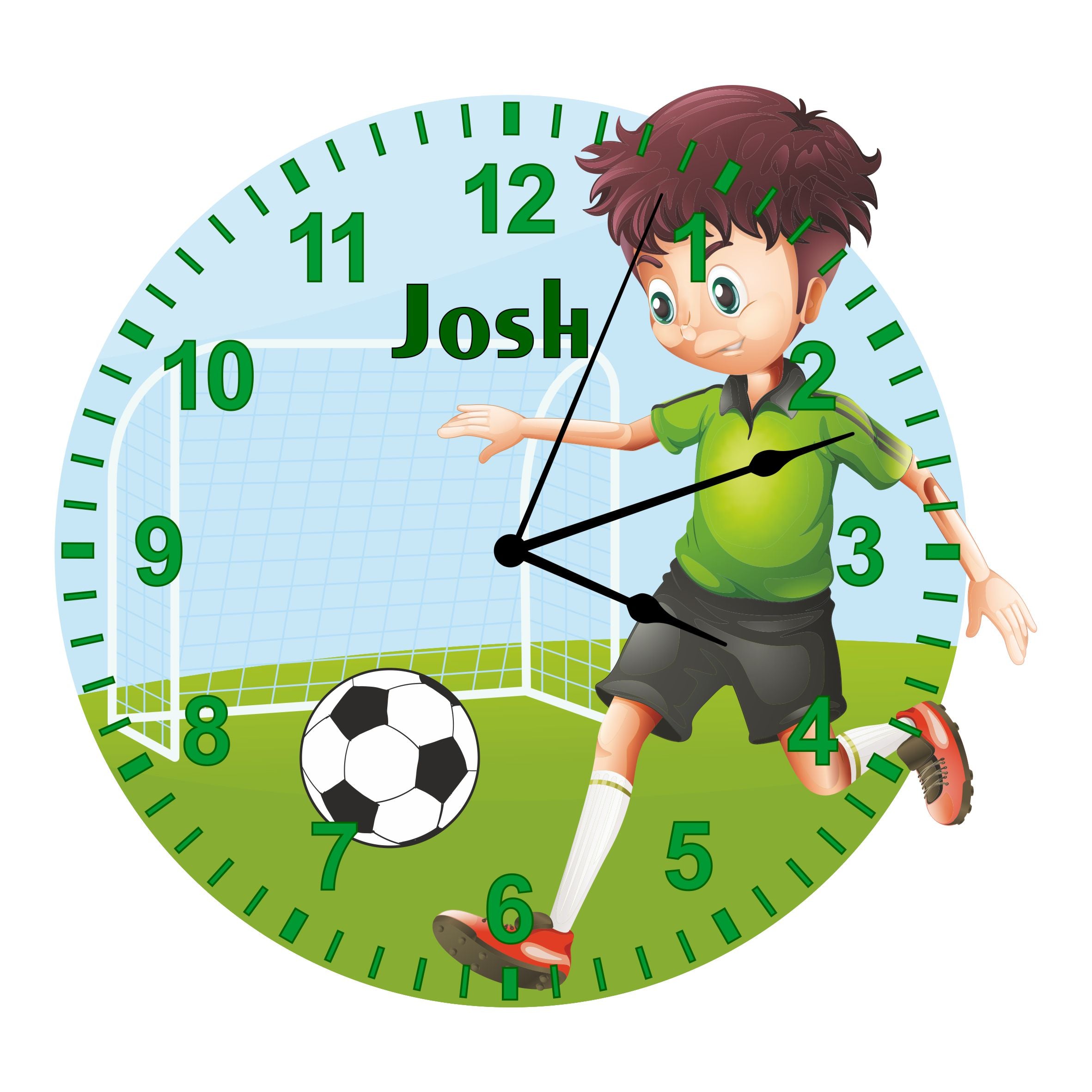 Boy Playing Football Shaped Kids Silent Clock - Bespoke Personalised Special Gift