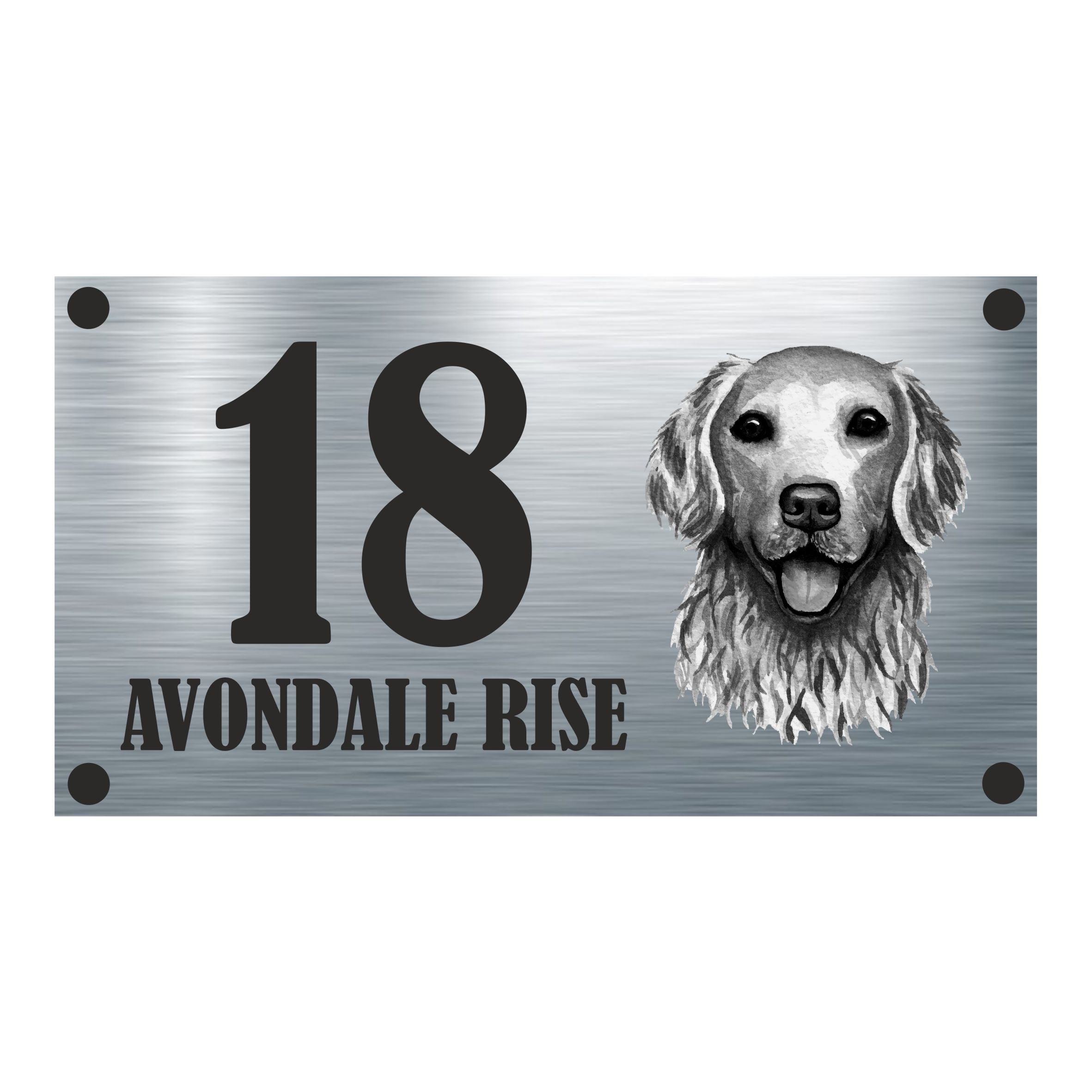 Dog Collection - Golden Retriever Aluminium House Sign - Personalised