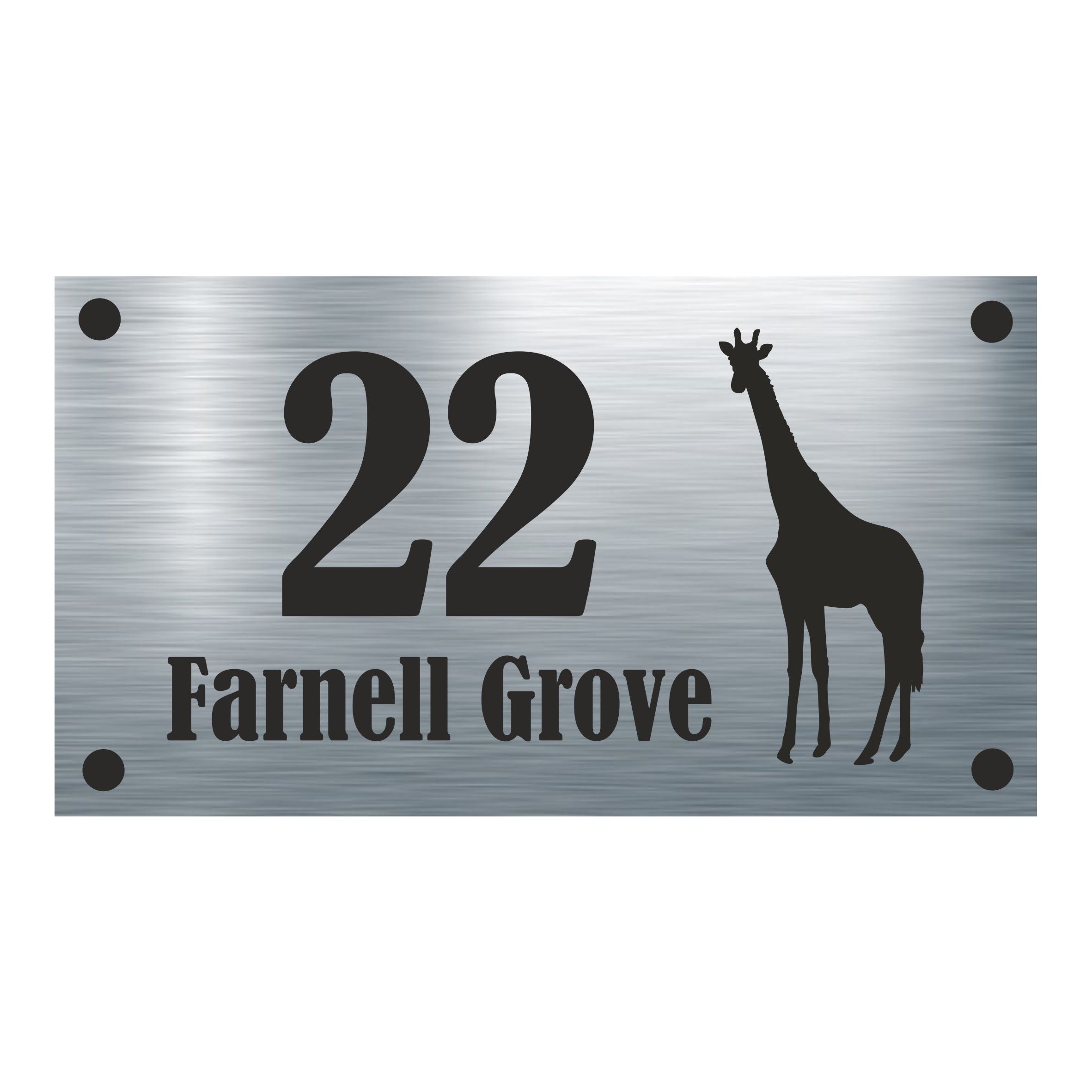 Giraffe Silhouette Aluminium House Sign With Your House Number - Personalised