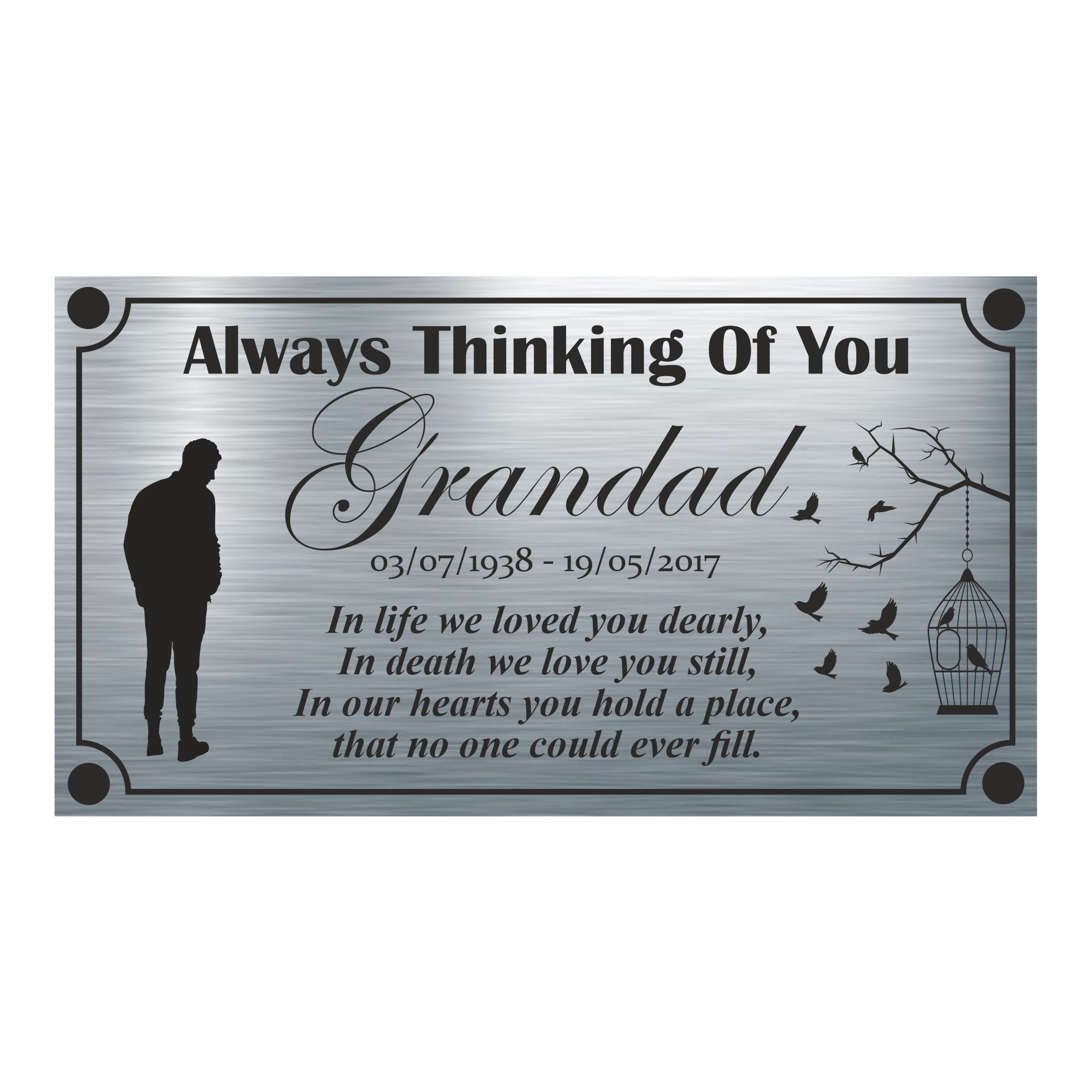 Memorial Plaque - Grandad Design - Personalised With Any Name ( 11cm x 20cm )