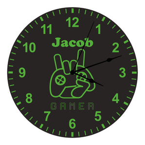 Green Gamer Kids Silent Clock - Bespoke Personalised Special Gift