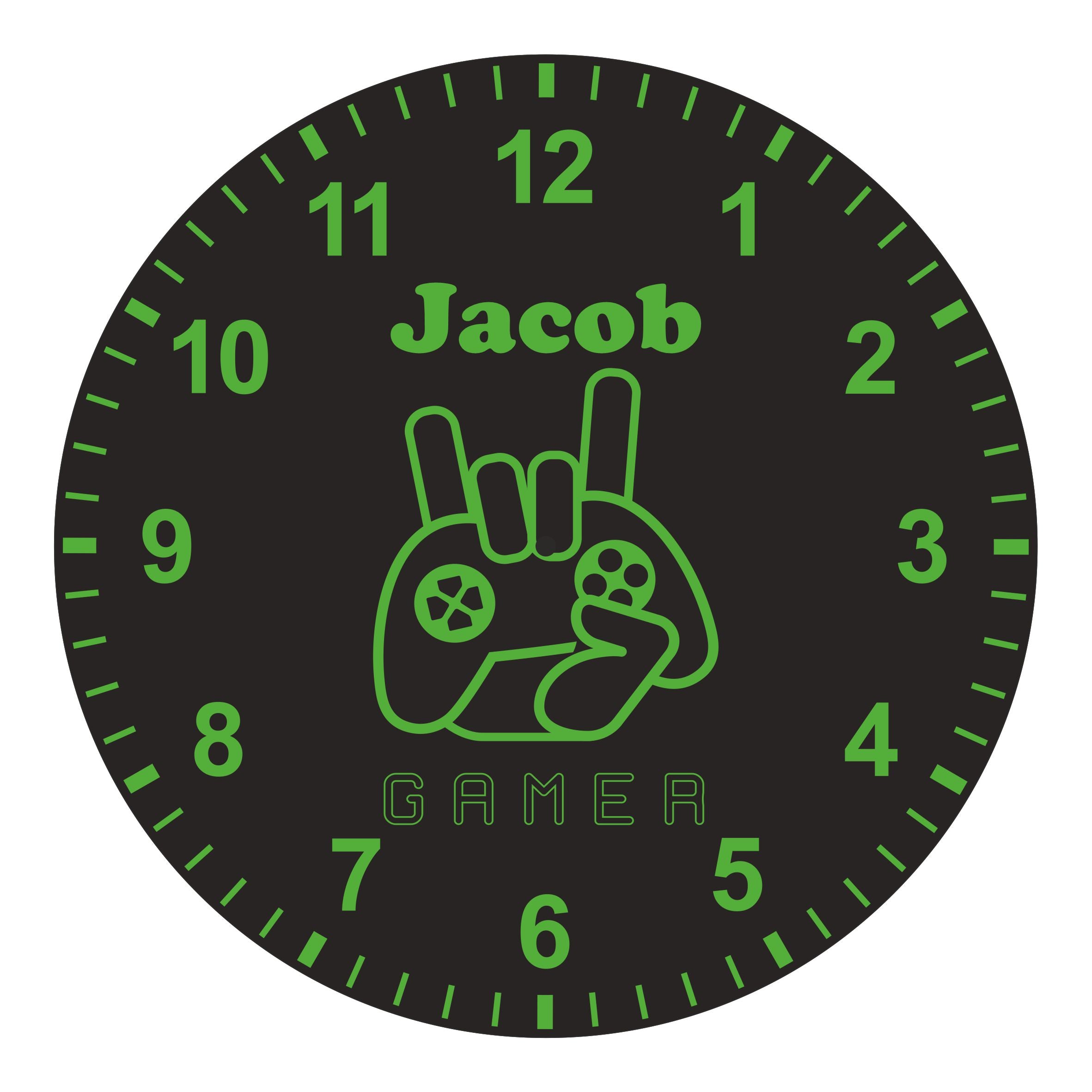 Green Gamer Kids Silent Clock - Bespoke Personalised Special Gift