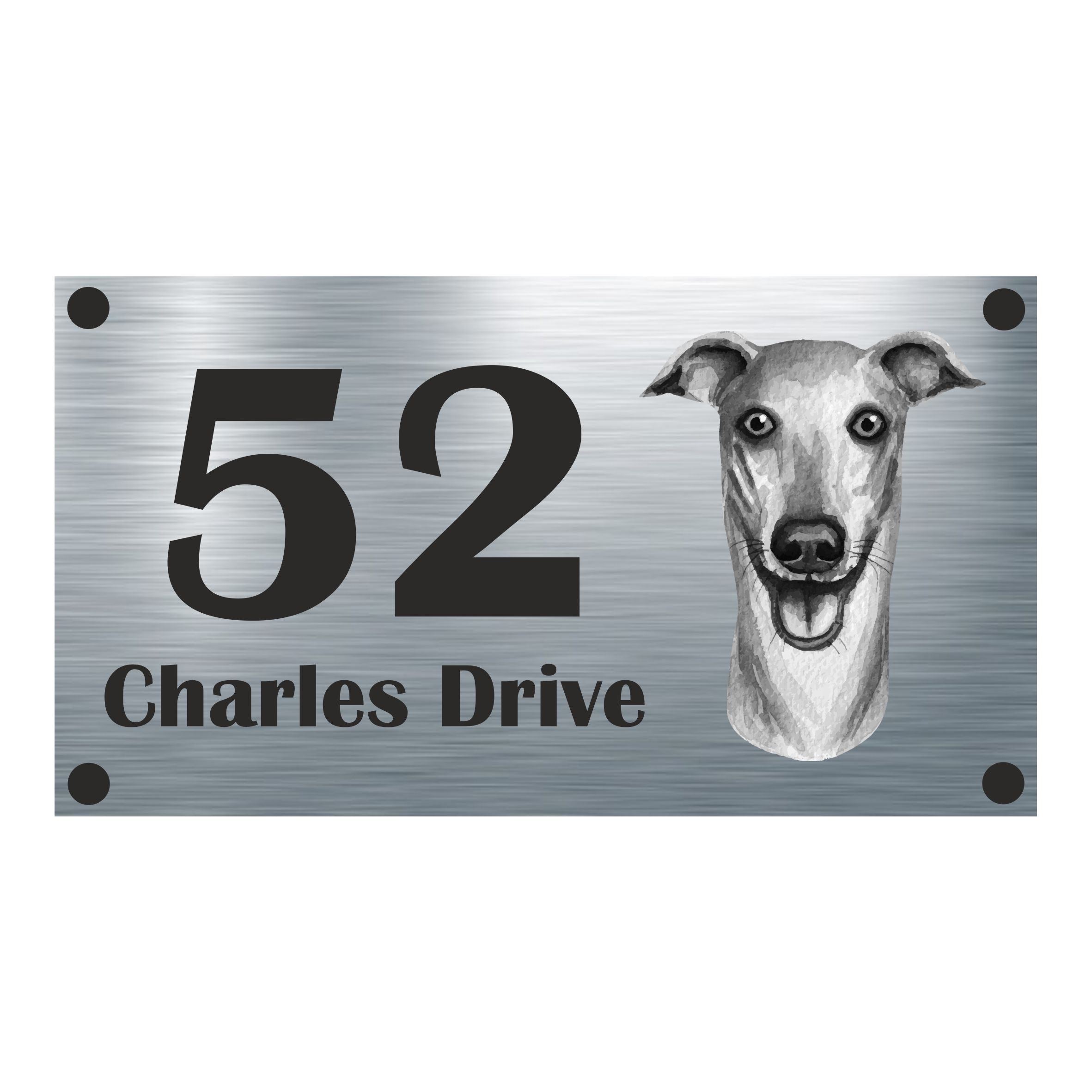 Dog Collection - Greyhound Aluminium House Sign - Personalised