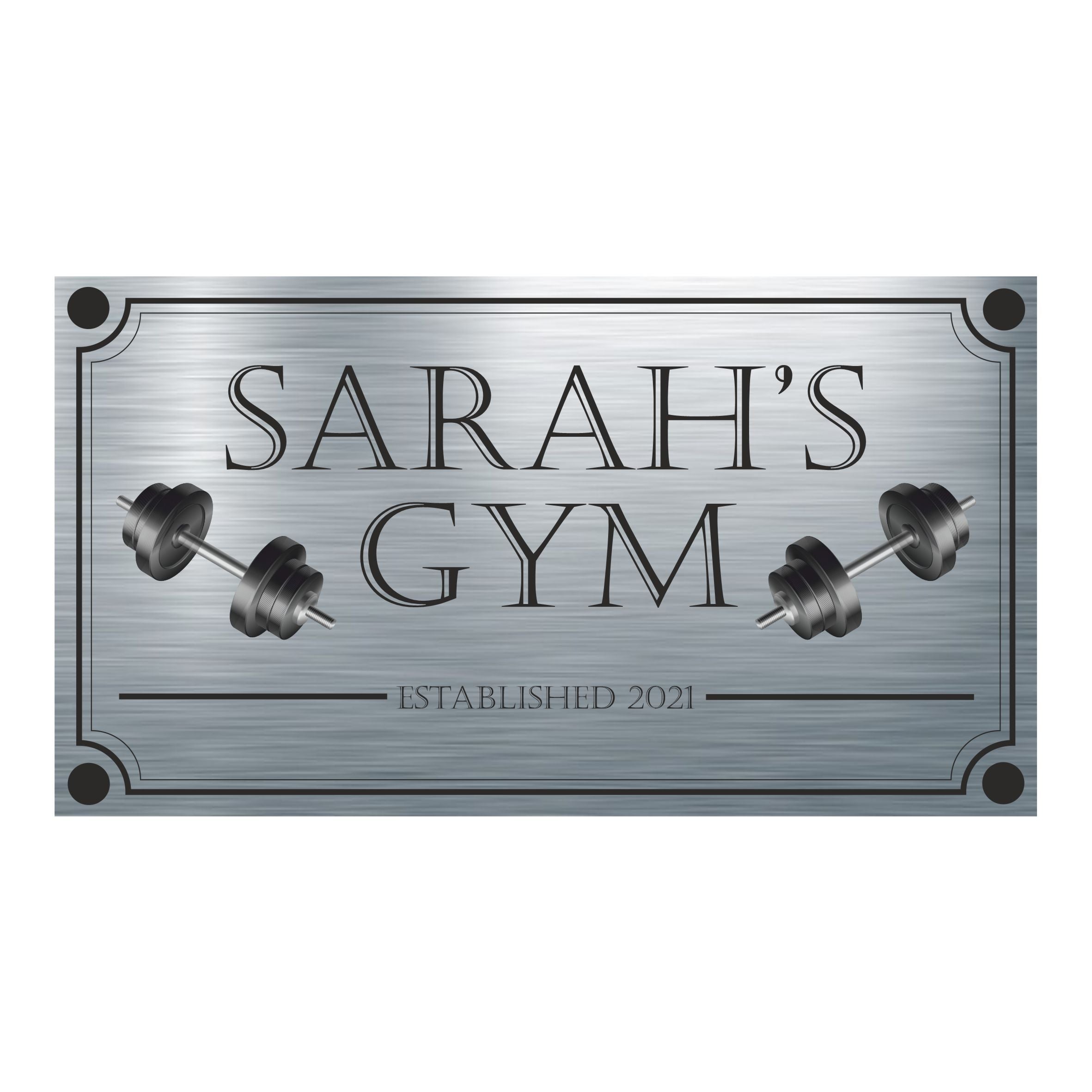 FUN - Dumbbells Gym Sign Personalised Plaque - With Any Name ( 11cm x 20cm )