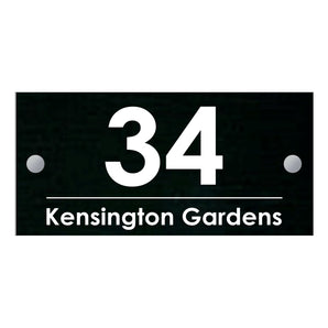 The Kensington Modern House Sign with Perspex Acrylic Front, Black Rear Panel and Satin Silver Stand Off Fixings ( Size - 25cm x 12cm )