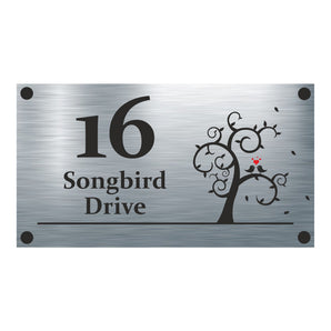 Love Birds In A Tree - Aluminium House Sign - Personalised