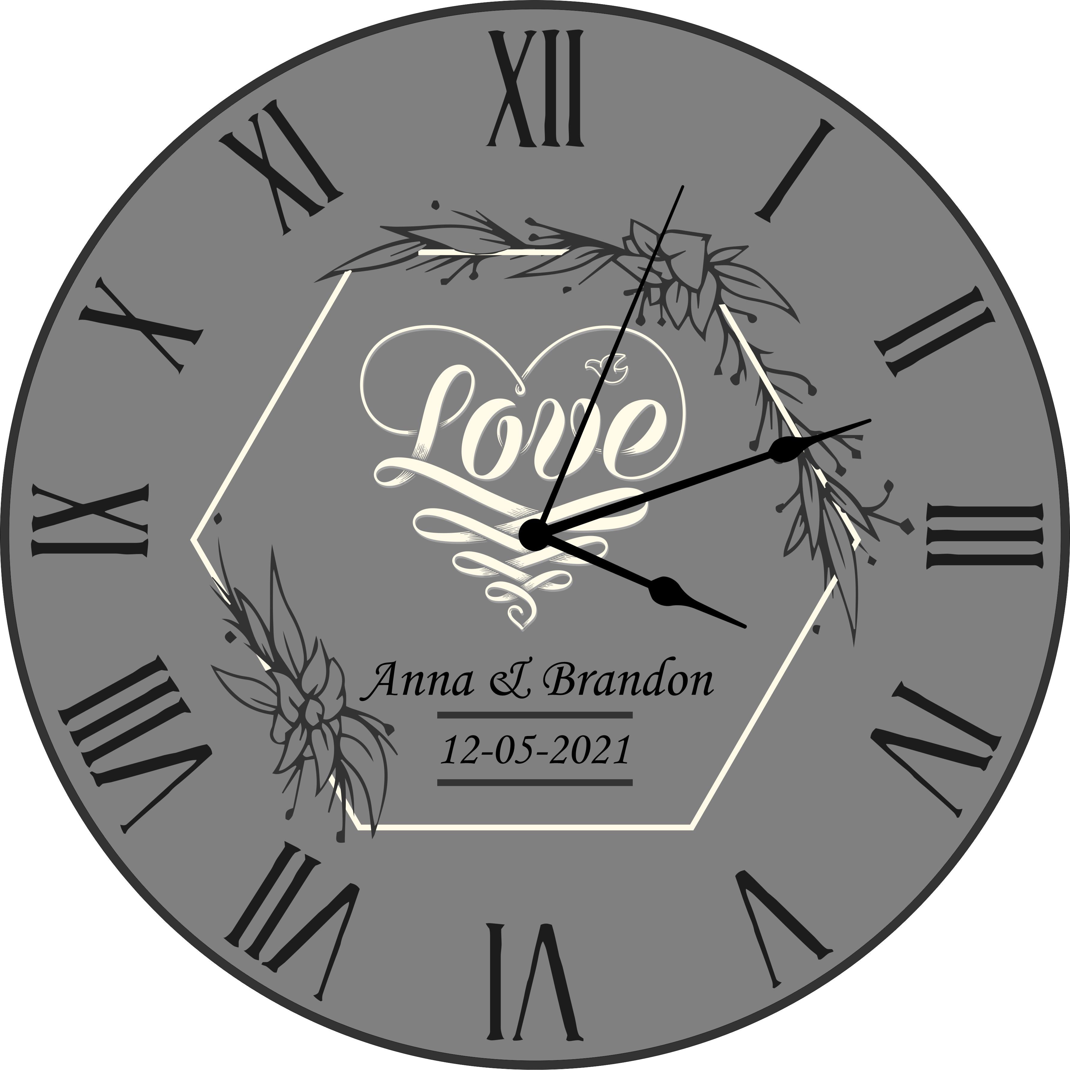 Love / Wedding Anniversary Clock - Bespoke Personalised Wedding Day / Anniversary Gift (30cm Silent Clock)