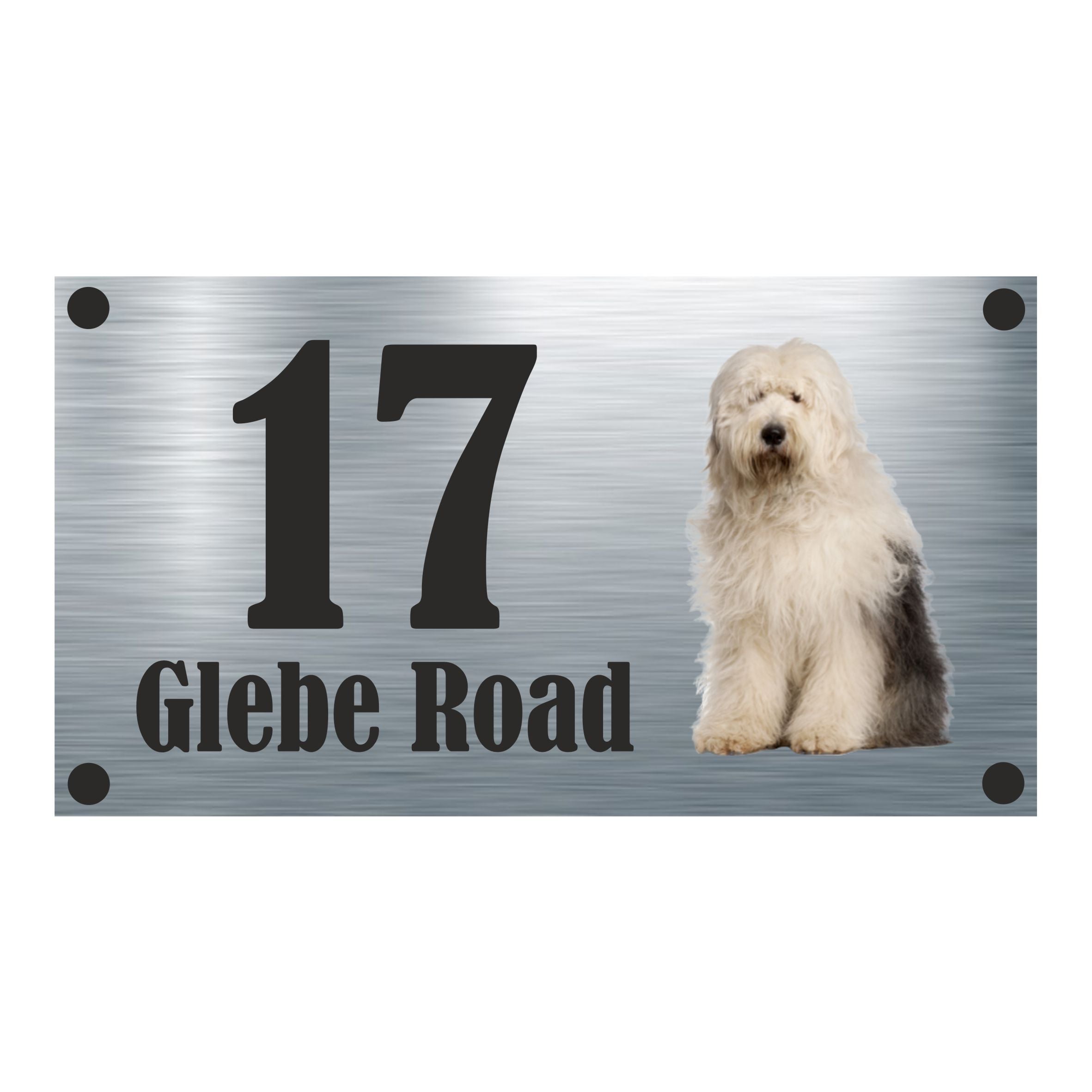 Dog Collection - Old English Sheepdog Aluminium House Sign - Personalised