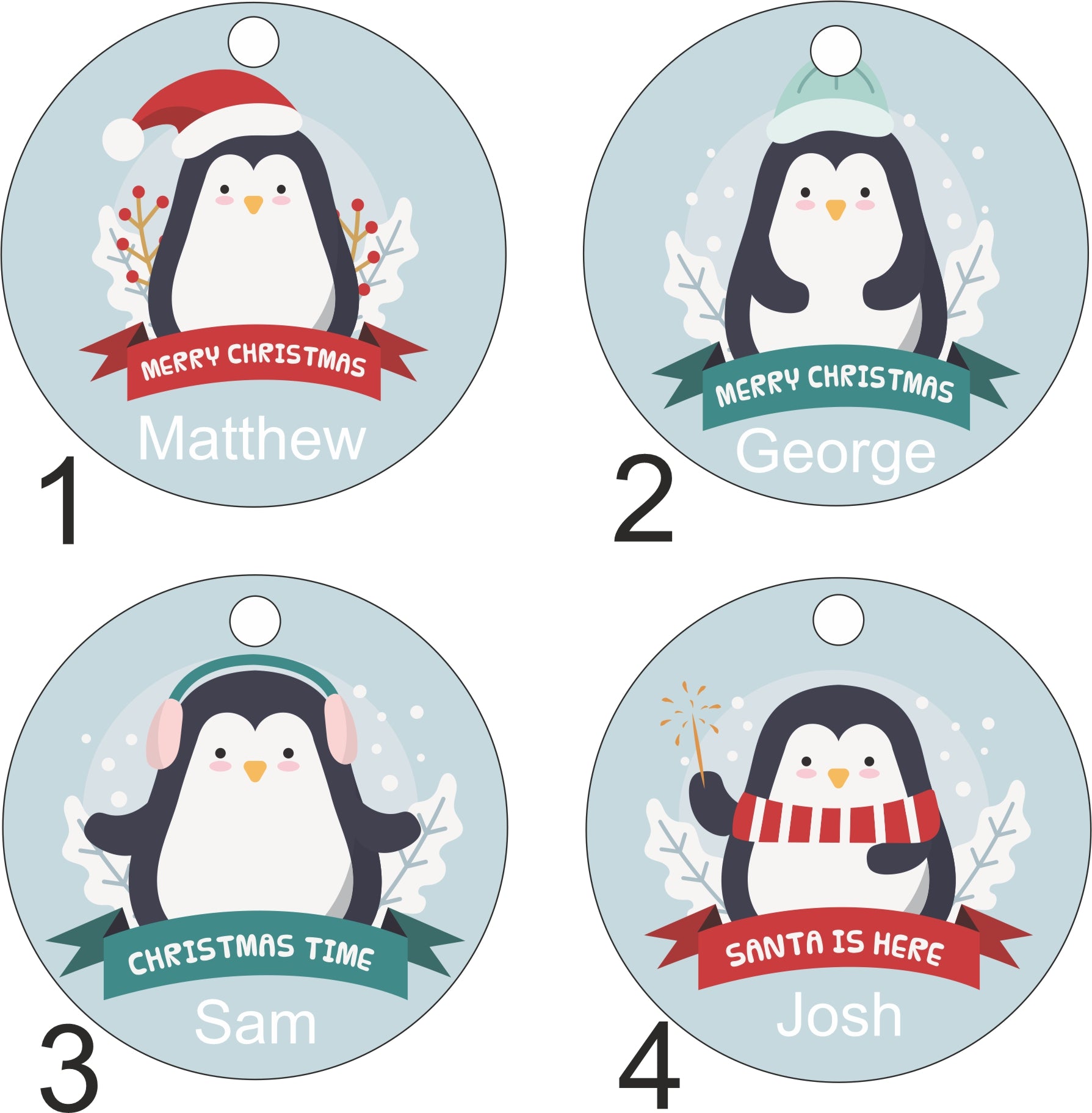 Penguin Design Personalised Christmas Bauble - Custom Designed Baubles Printed with Any Name - Ideal as a Gift Tag