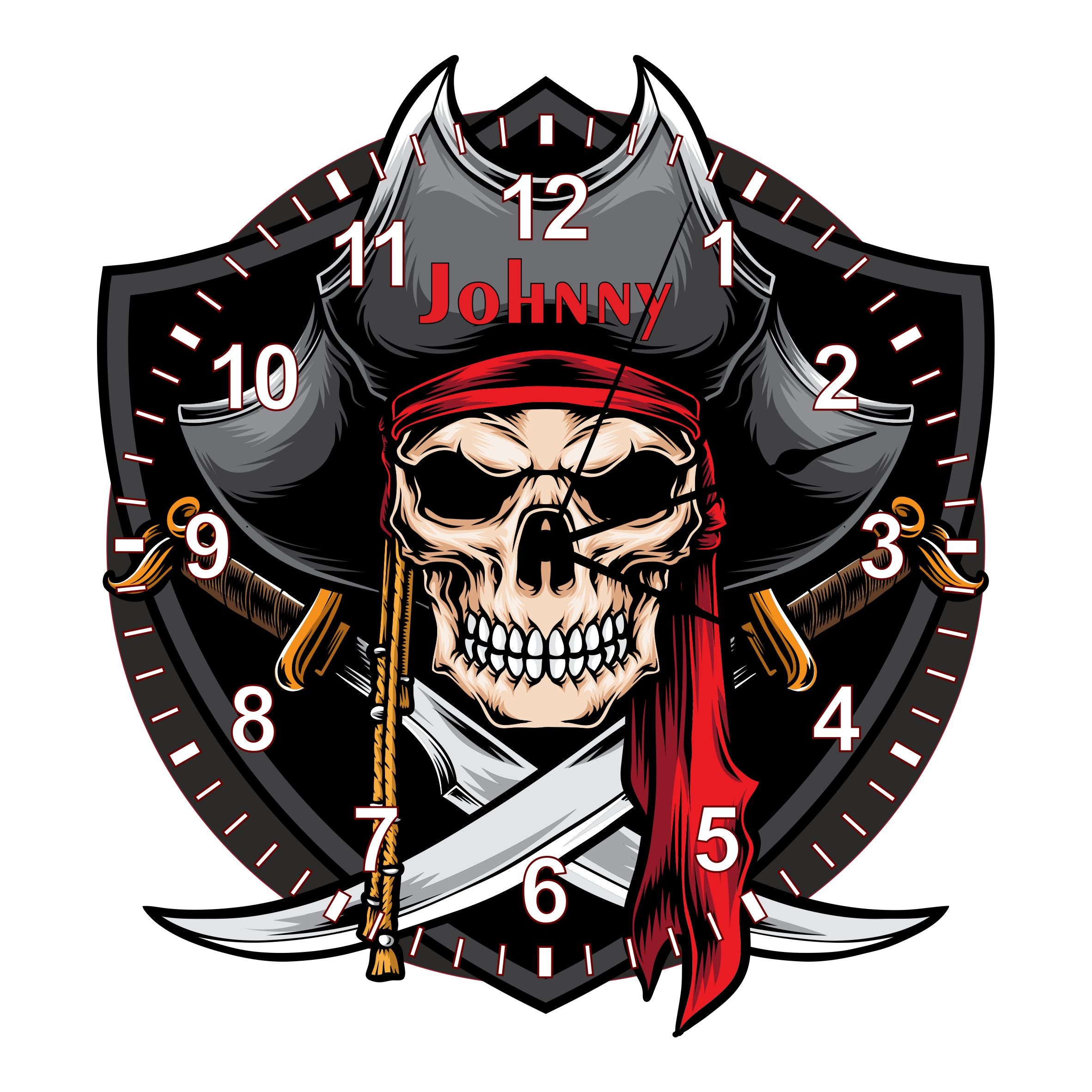 Pirate Shaped Kids Silent Clock - Bespoke Personalised Special Gift