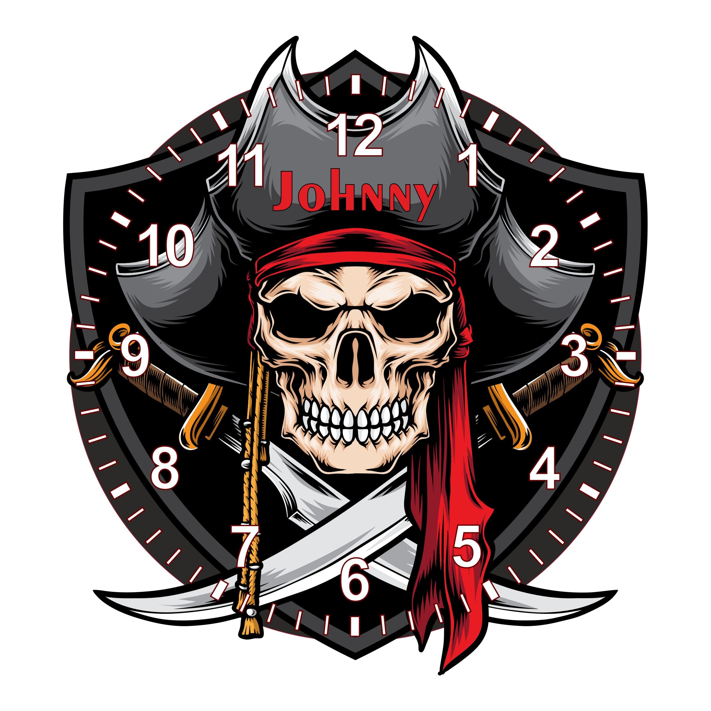 Pirate Shaped Kids Silent Clock - Bespoke Personalised Special Gift