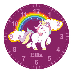 Purple Unicorn Kids Silent Clock - Bespoke Personalised Special Gift