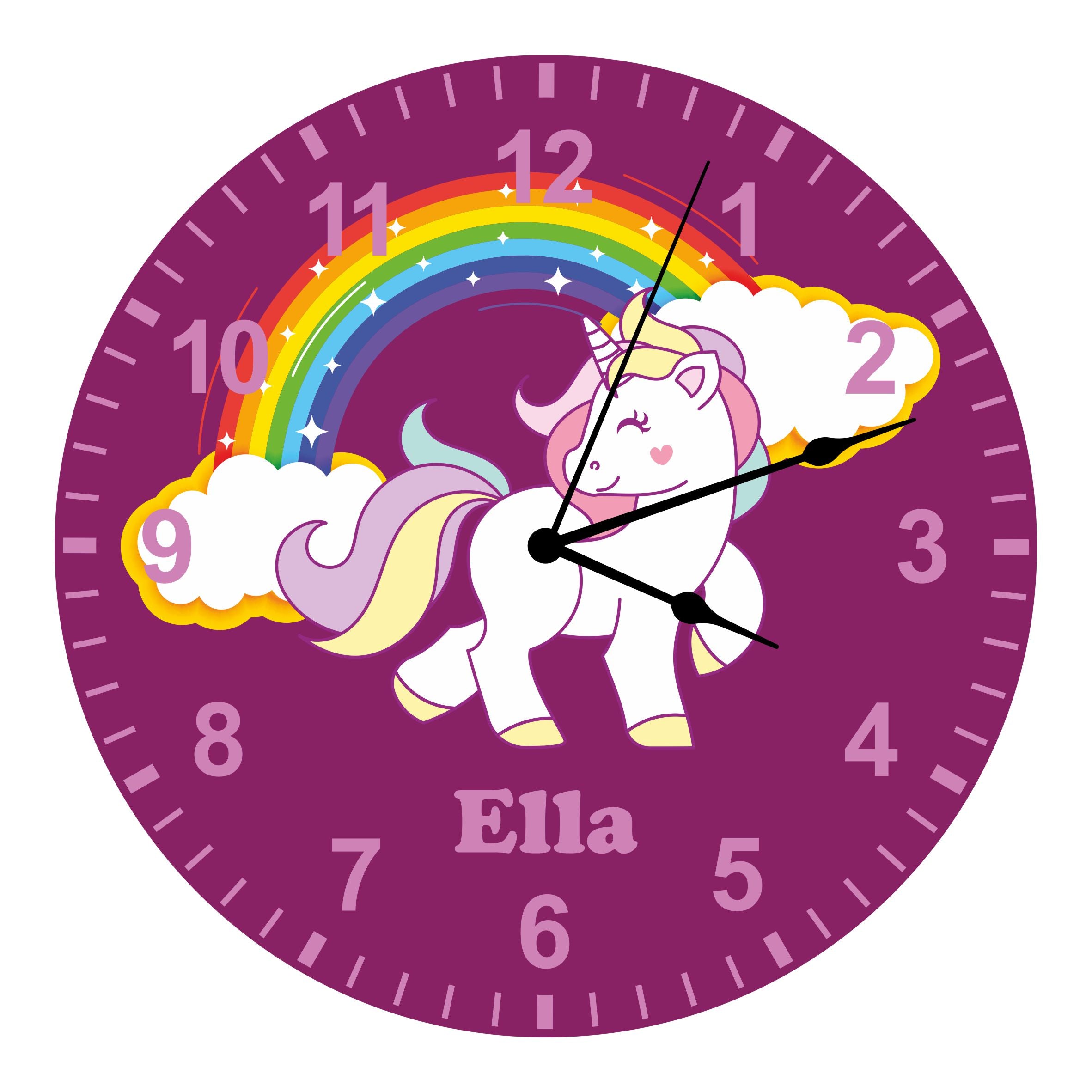 Purple Unicorn Kids Silent Clock - Bespoke Personalised Special Gift