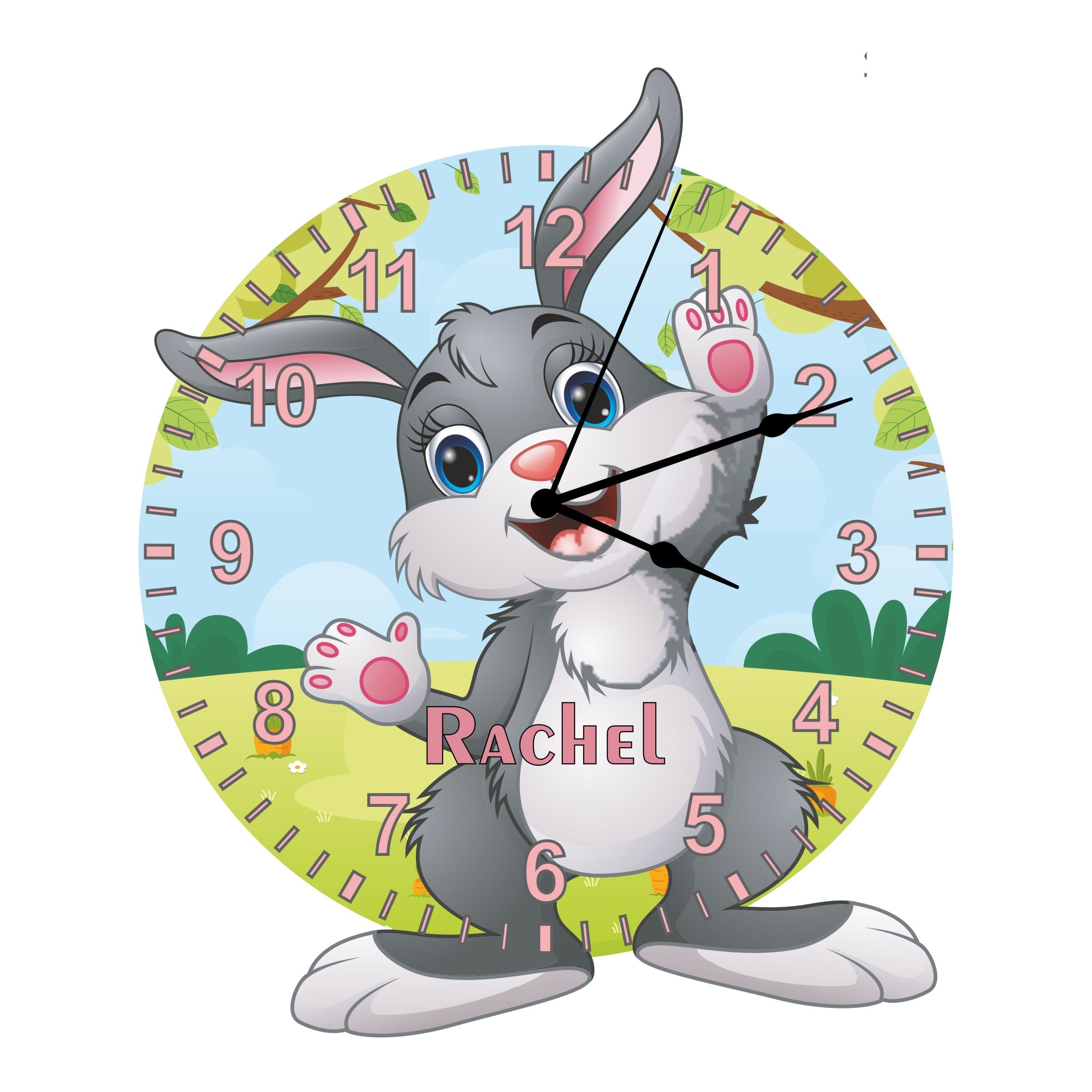 Rabbit Shaped Kids Silent Clock - Bespoke Personalised Special Gift