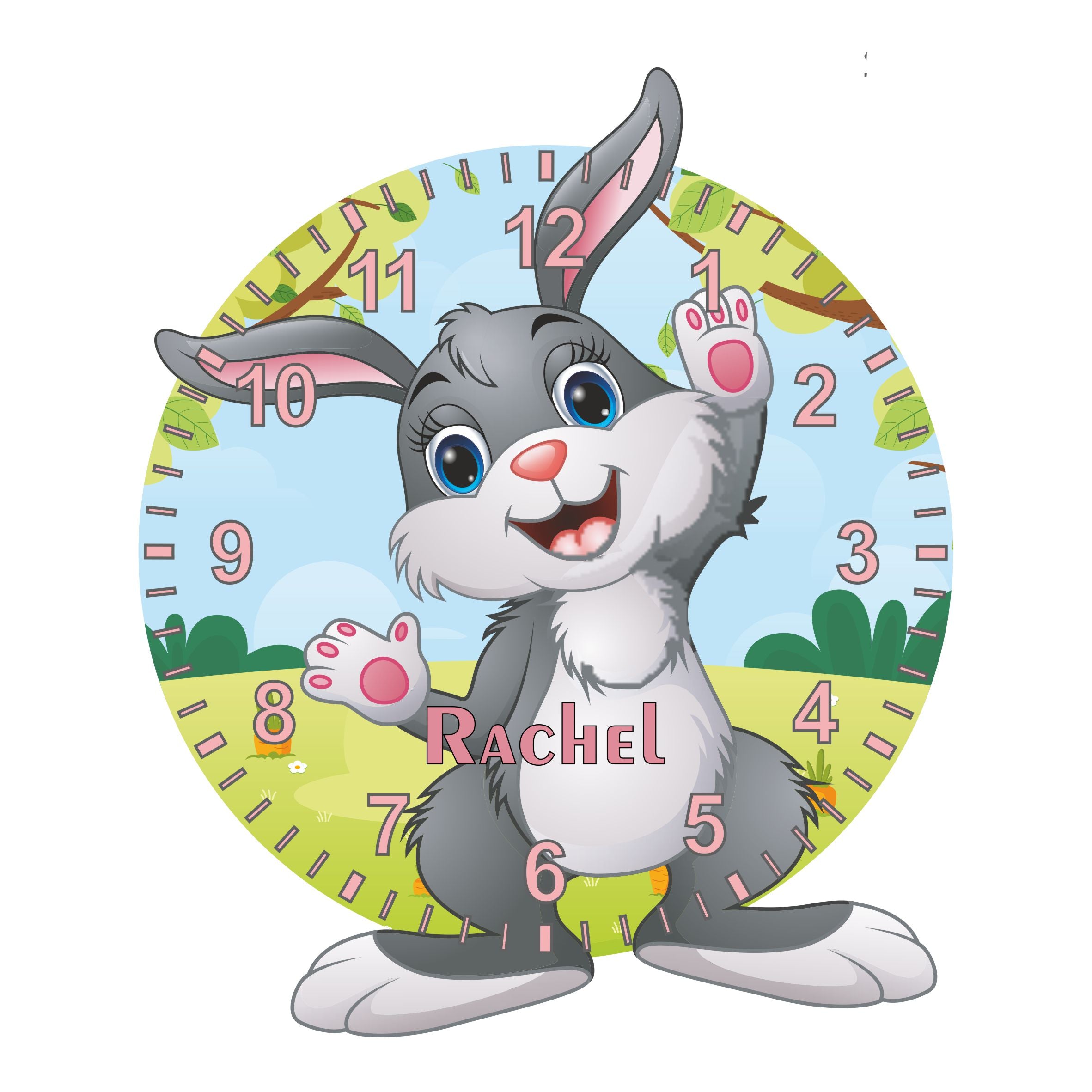 Rabbit Shaped Kids Silent Clock - Bespoke Personalised Special Gift