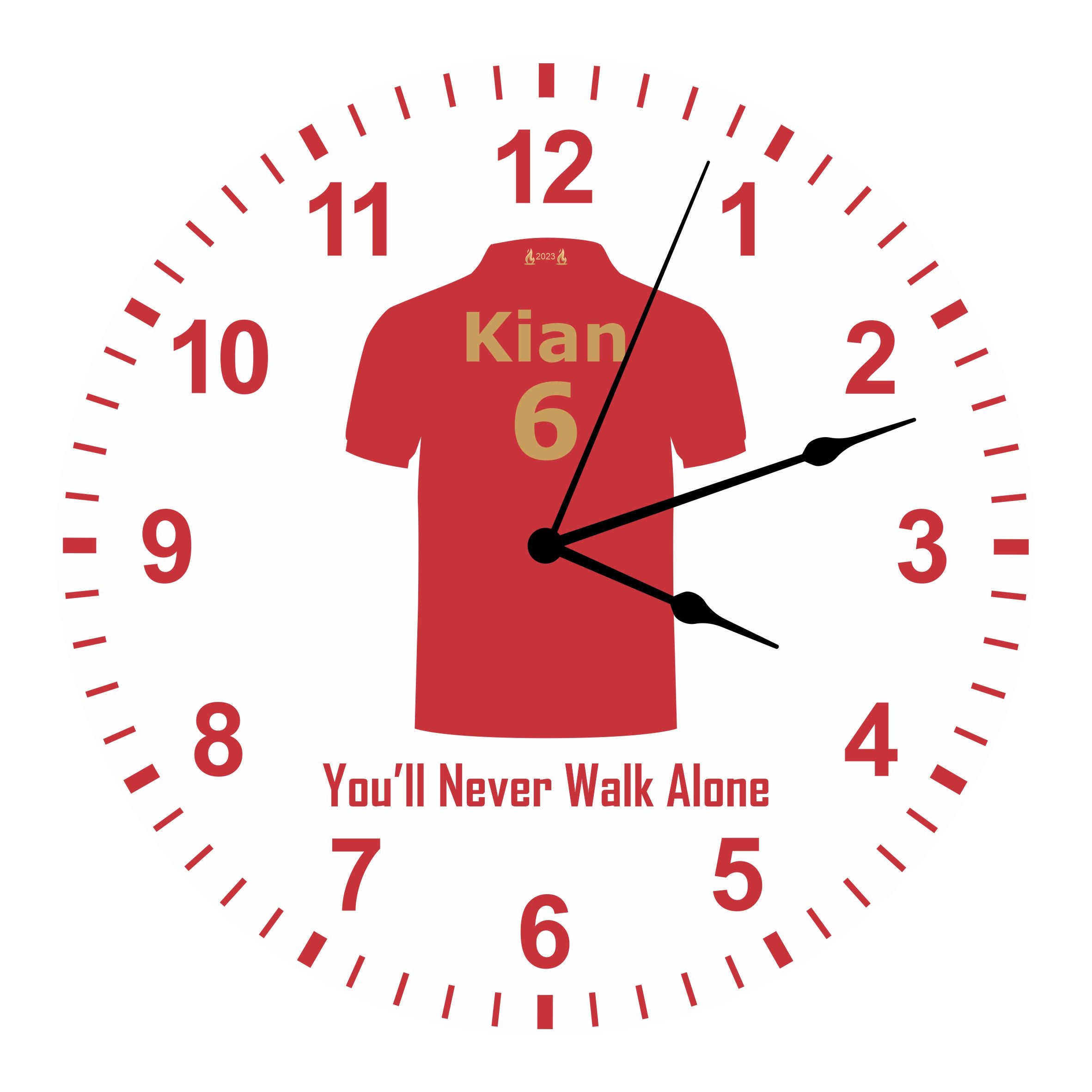 Red Football Shirt Kids Silent Clock - Bespoke Personalised Special Gift