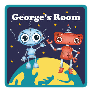 Personalised Robot Aliens On Top Of The World Kids Bedroom Door Sign - Unique Gift