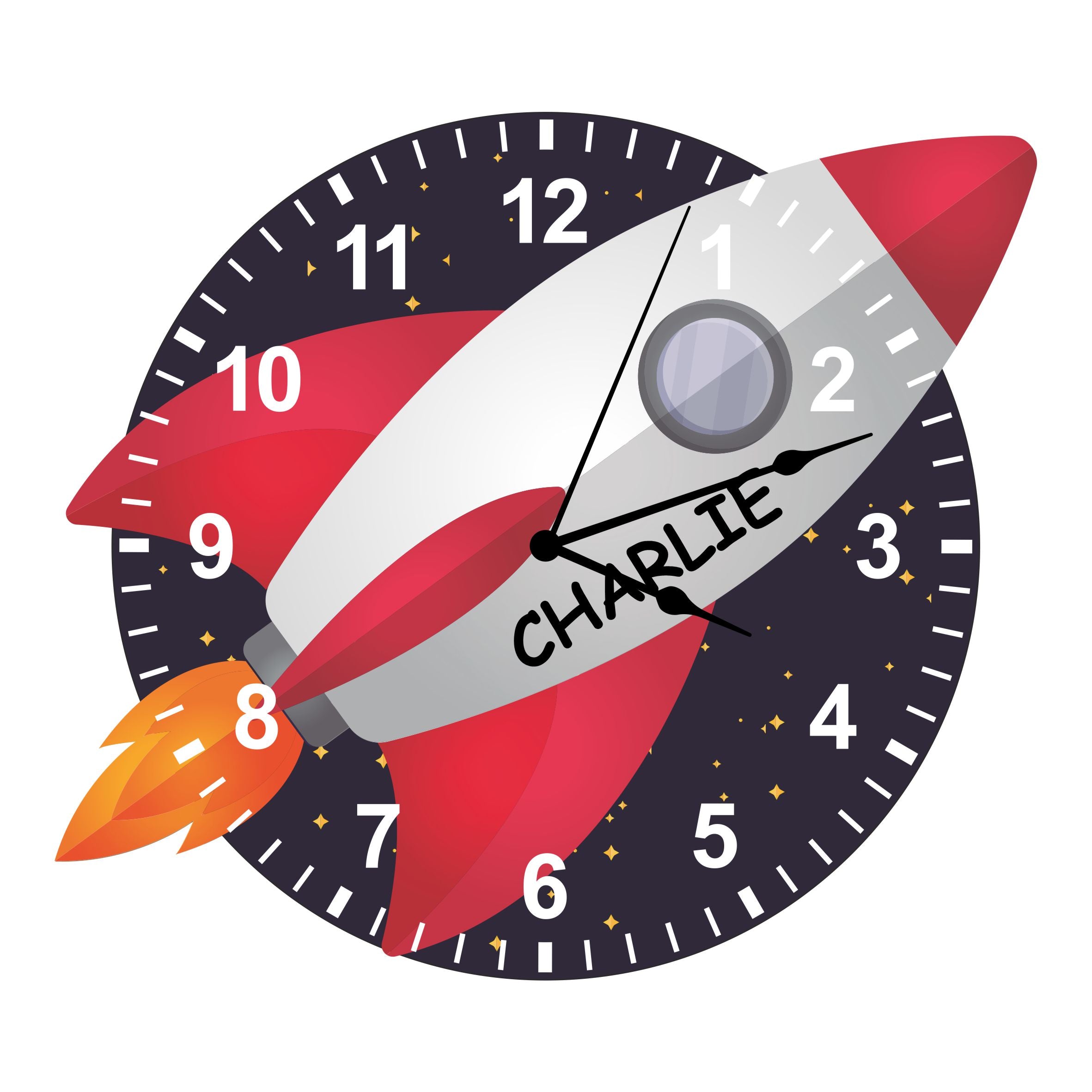 Rocket Ship Shaped Kids Silent Clock - Bespoke Personalised Special Gift