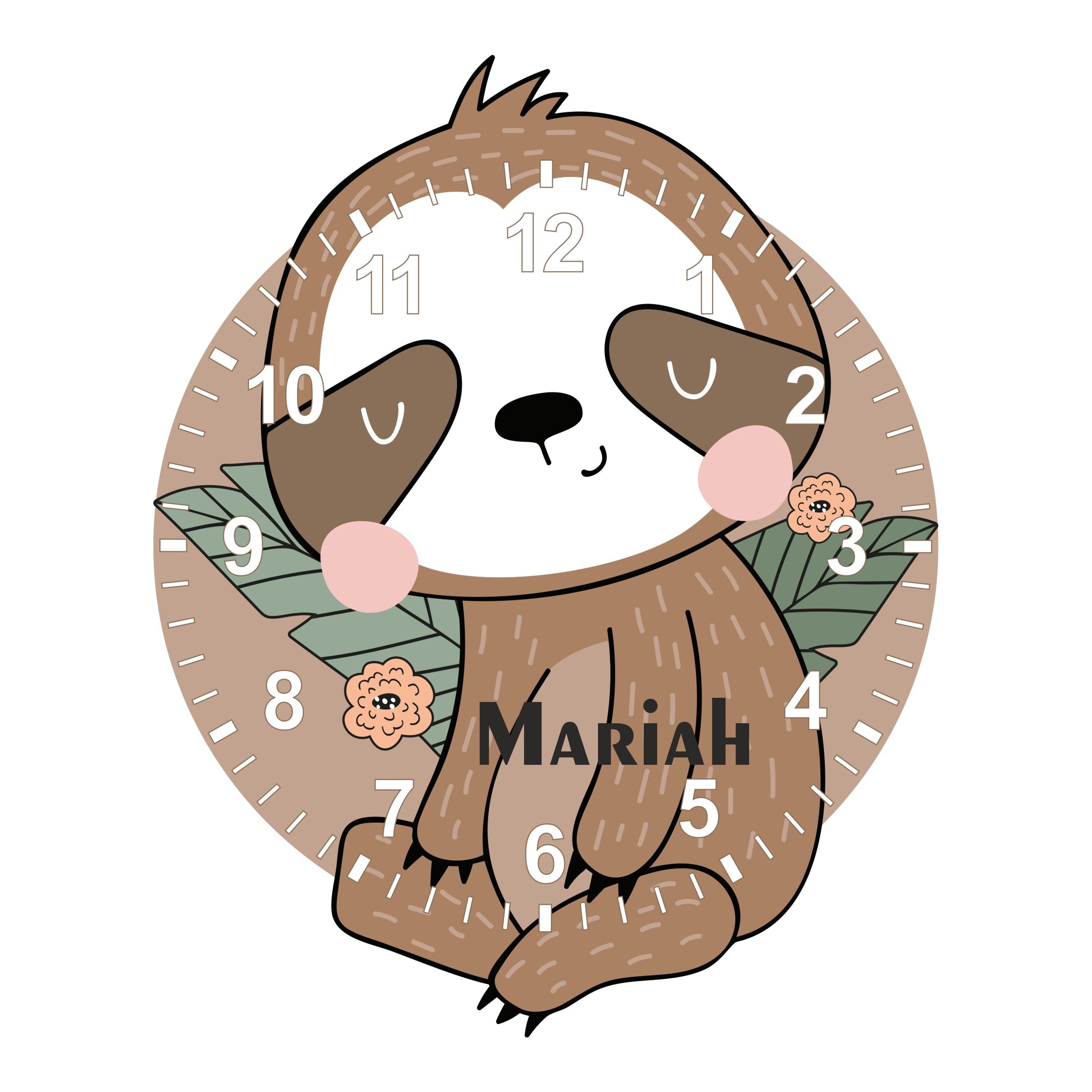 Sloth Shaped Kids Silent Clock - Bespoke Personalised Special Gift