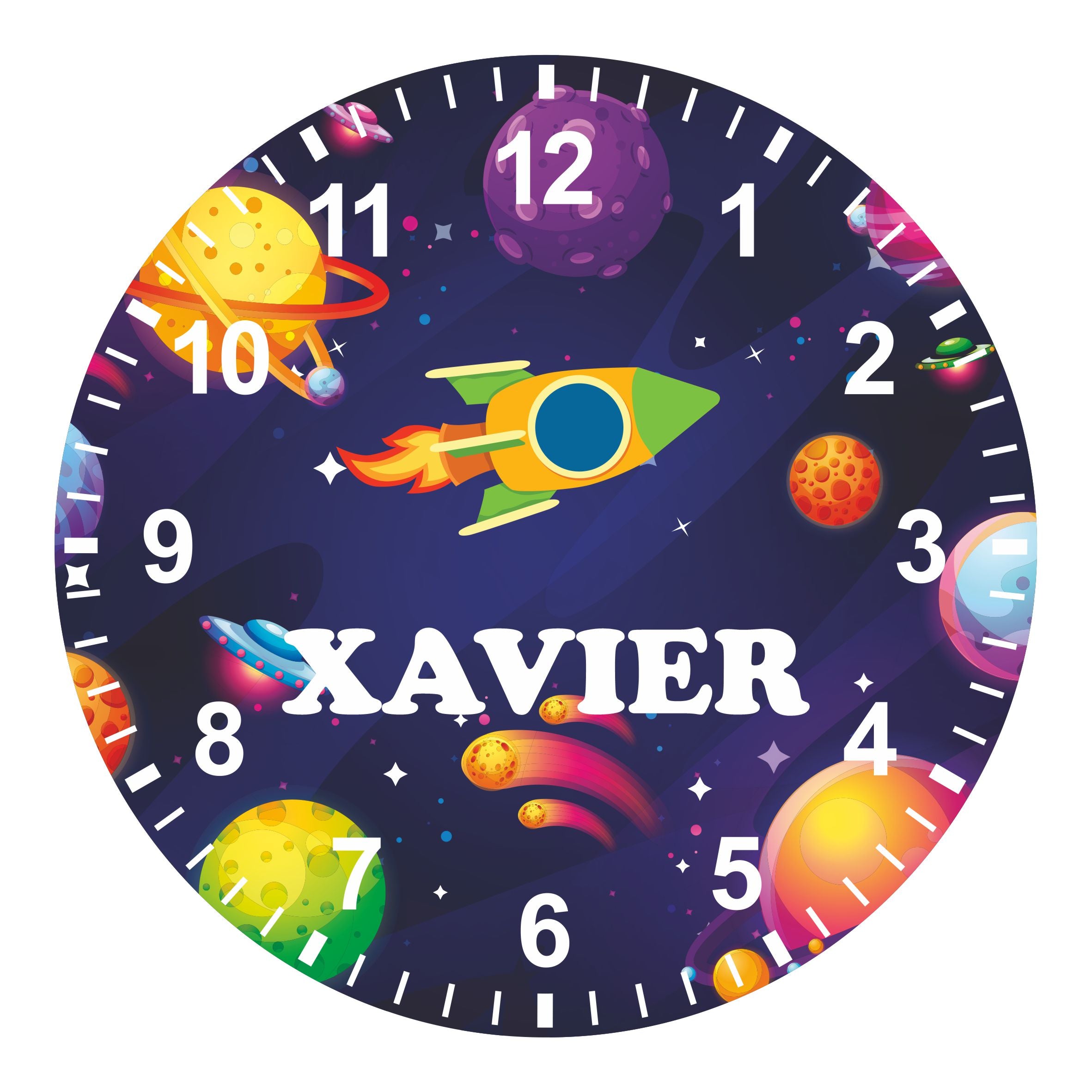 Space Kids Silent Clock - Bespoke Personalised Special Gift