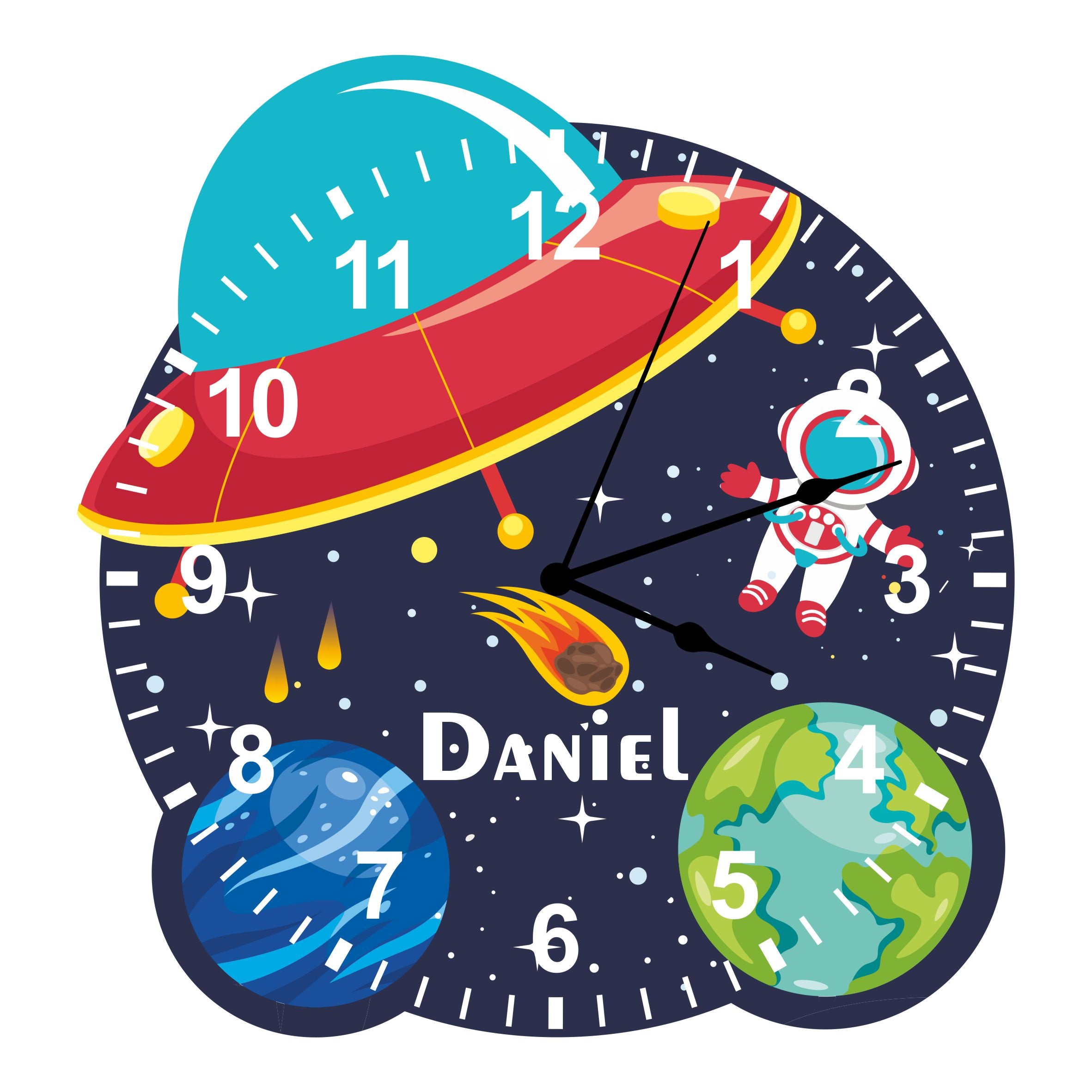 Space Shaped Kids Silent Clock - Bespoke Personalised Special Gift