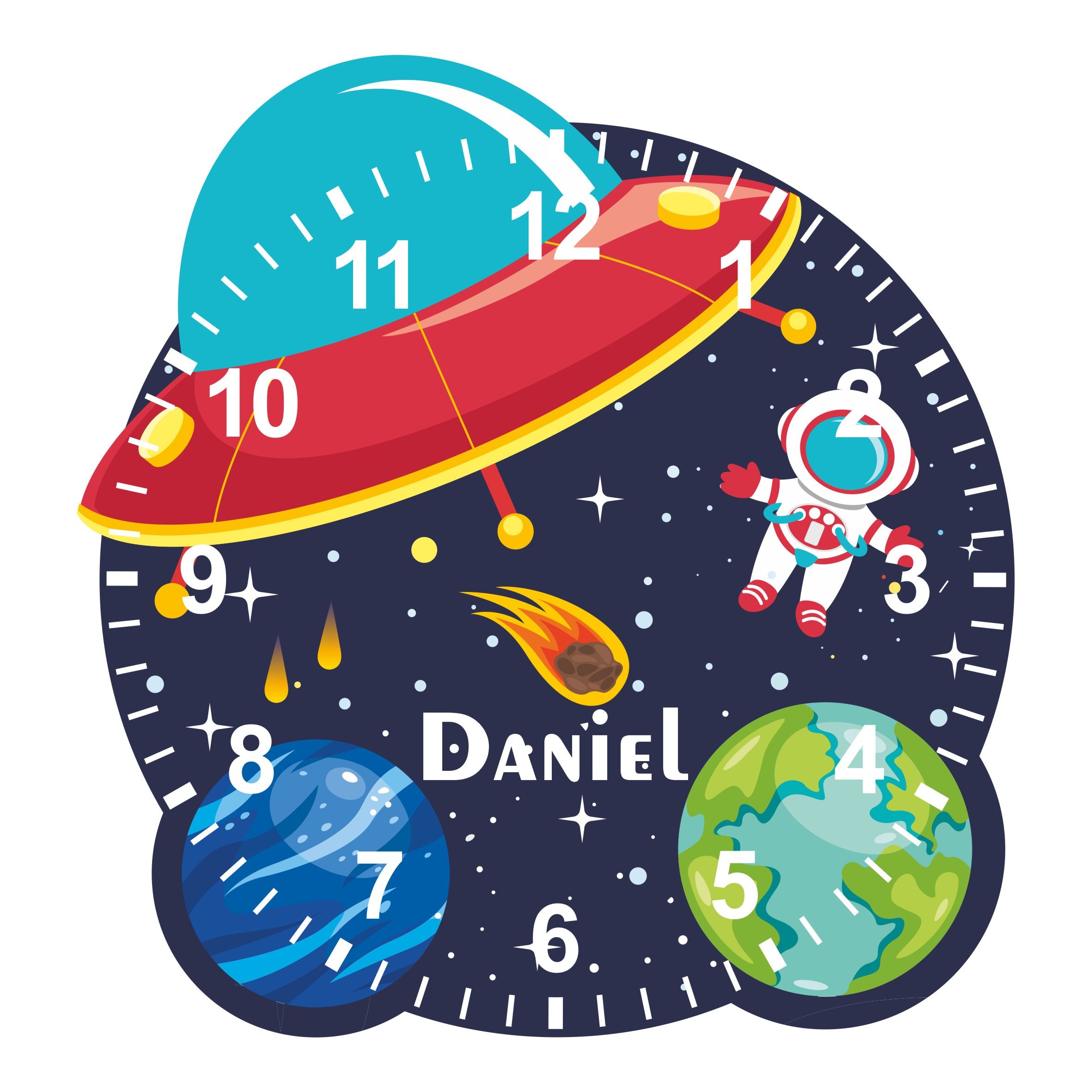 Space Shaped Kids Silent Clock - Bespoke Personalised Special Gift