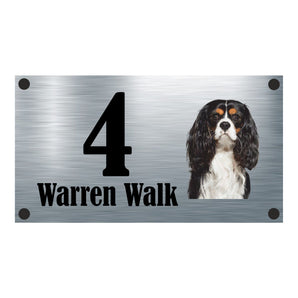 Dog Collection - Tri Colour Cavalier King Charles Aluminium House Sign - Personalised