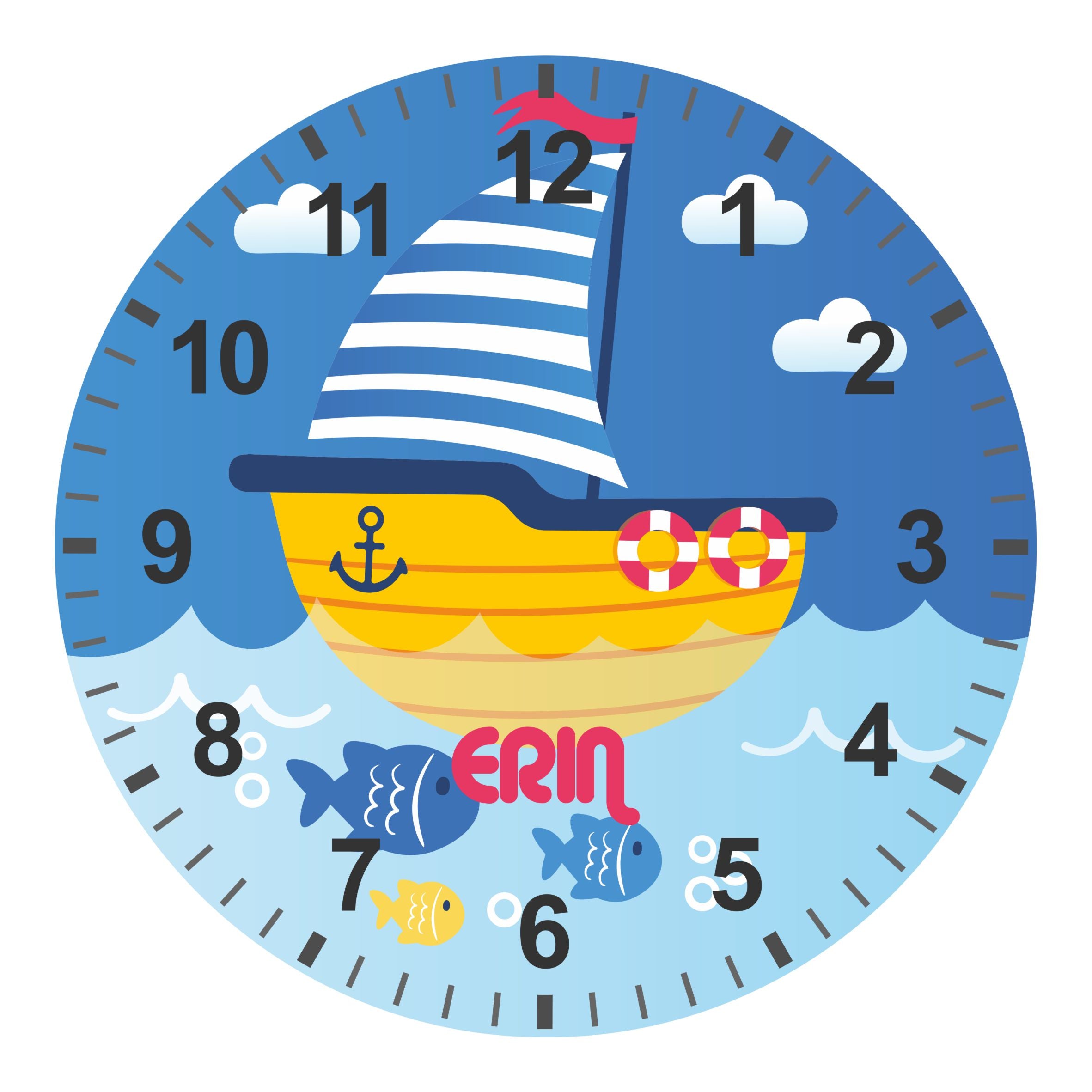 Under The Sea - Kids Boat Silent Clock - Bespoke Personalised Special Gift