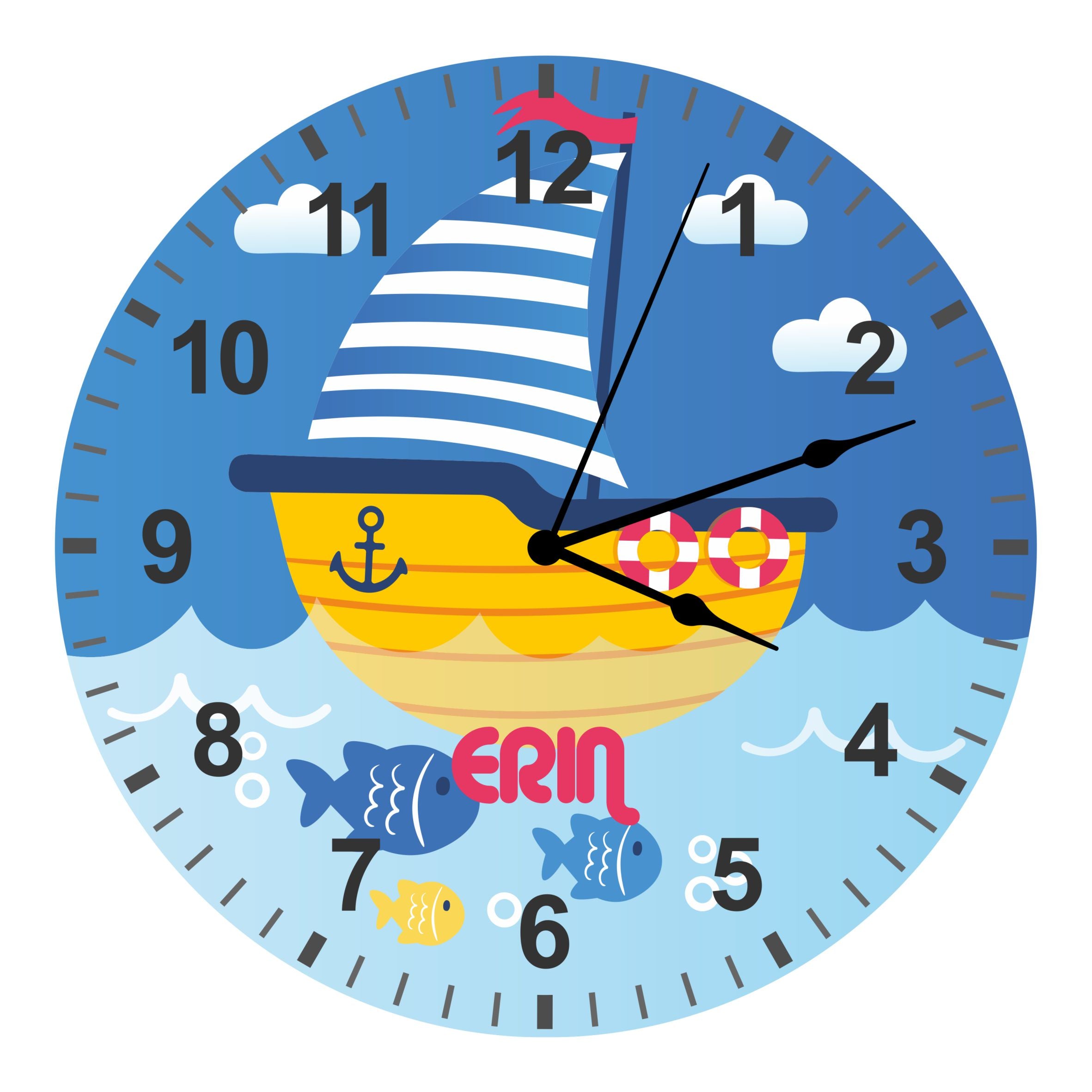 Under The Sea - Kids Boat Silent Clock - Bespoke Personalised Special Gift