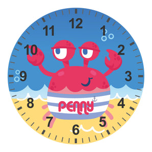 Under The Sea - Kids Crab Silent Clock - Bespoke Personalised Special Gift