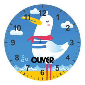 Under The Sea - Kids Seagull Silent Clock - Bespoke Personalised Special Gift