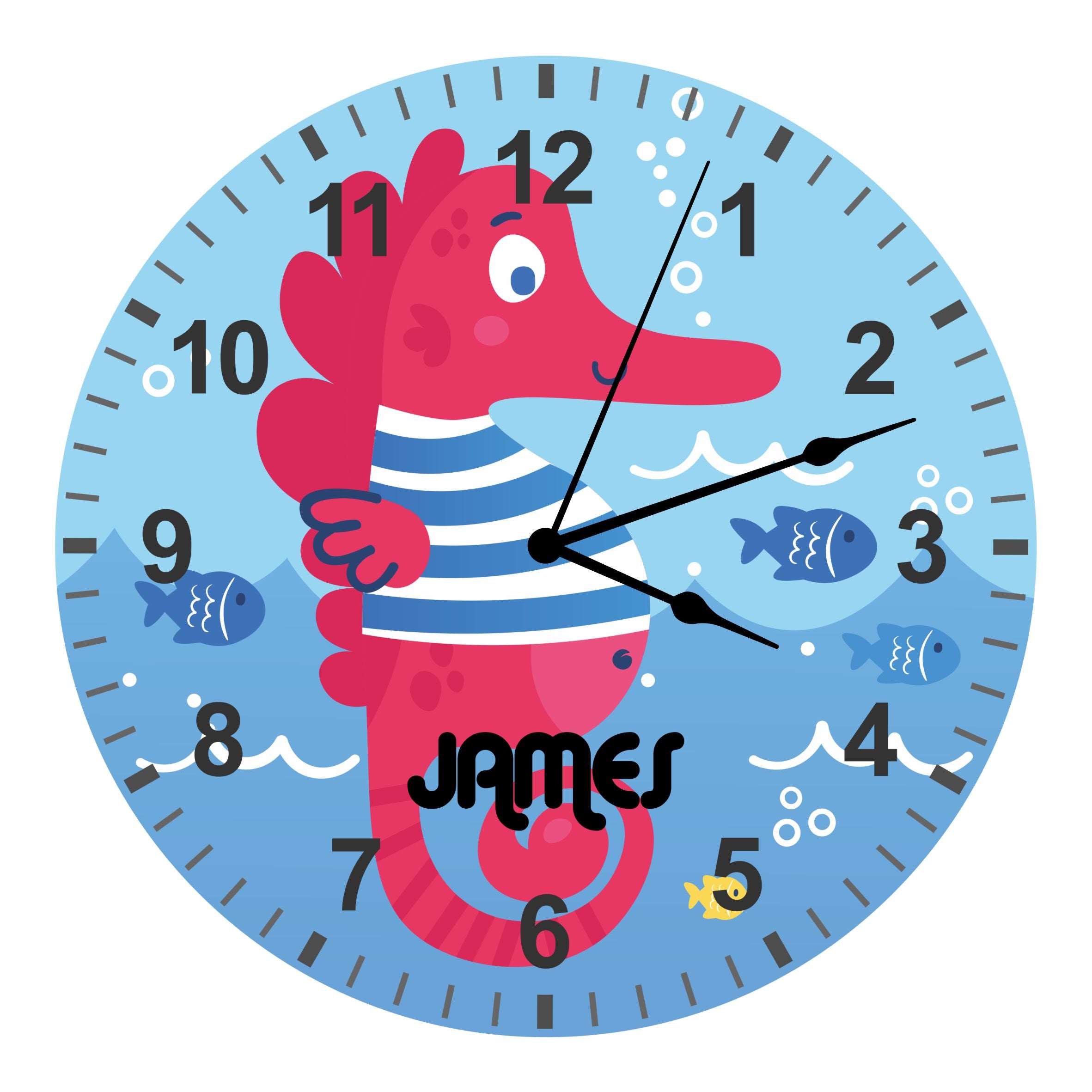 Under The Sea - Kids Seahorse Silent Clock - Bespoke Personalised Special Gift