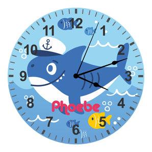 Under The Sea - Kids Shark Silent Clock - Bespoke Personalised Special Gift