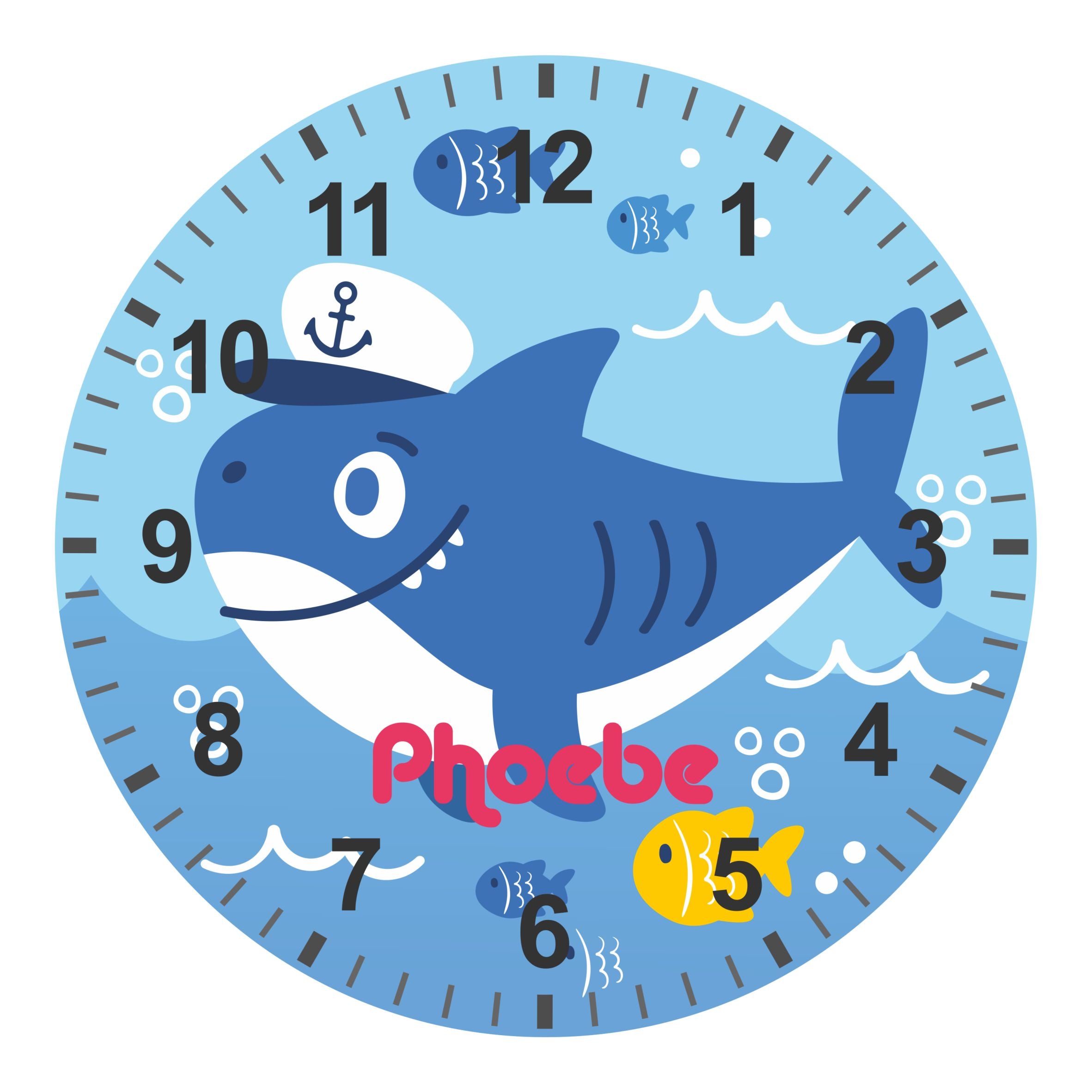 Under The Sea - Kids Shark Silent Clock - Bespoke Personalised Special Gift