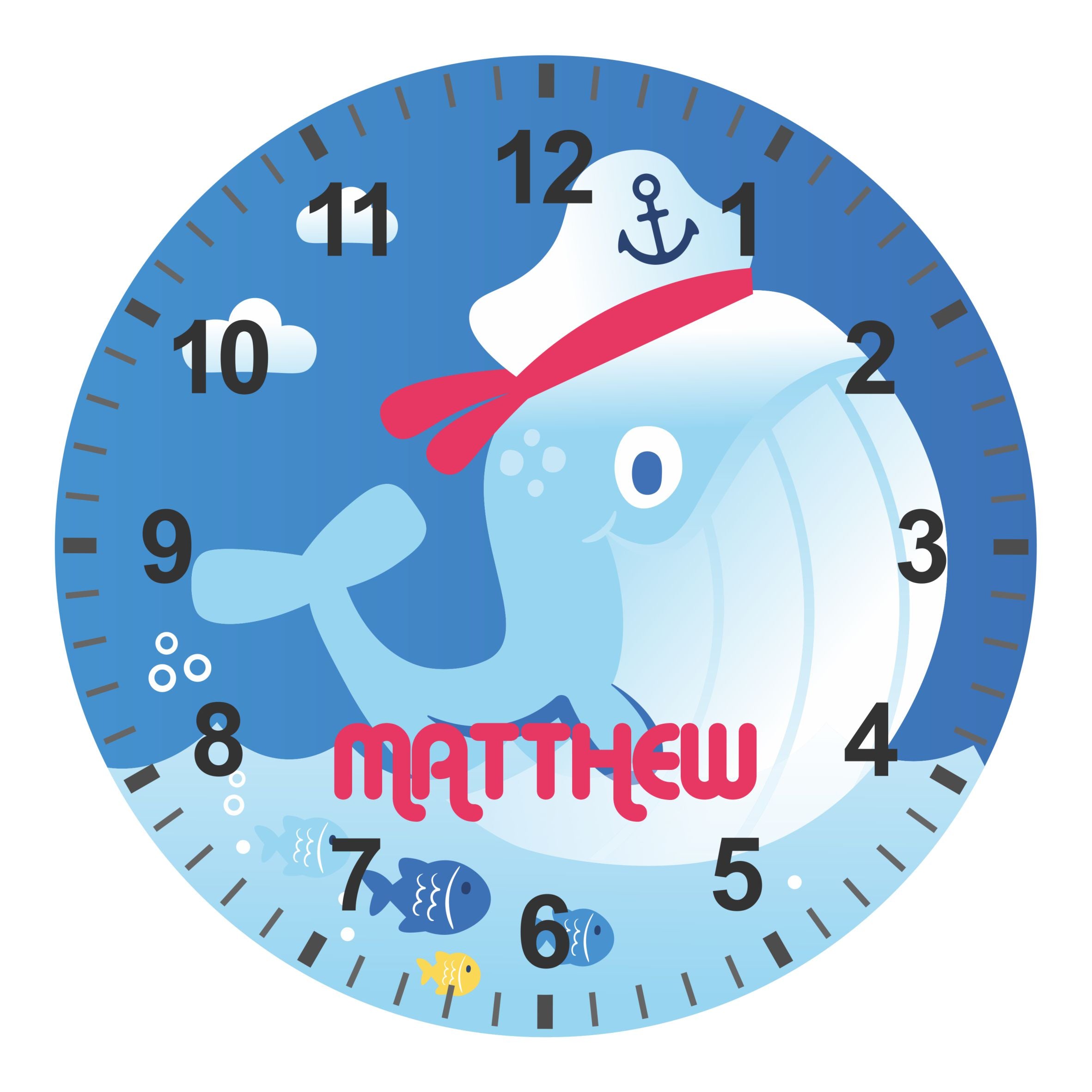 Under The Sea - Kids Whale Silent Clock - Bespoke Personalised Special Gift