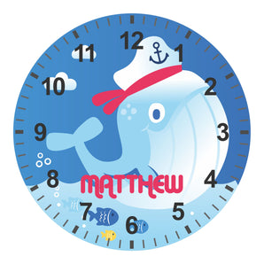 Under The Sea - Kids Whale Silent Clock - Bespoke Personalised Special Gift