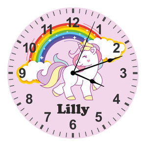Pink Unicorn Kids Silent Clock - Bespoke Personalised Special Gift