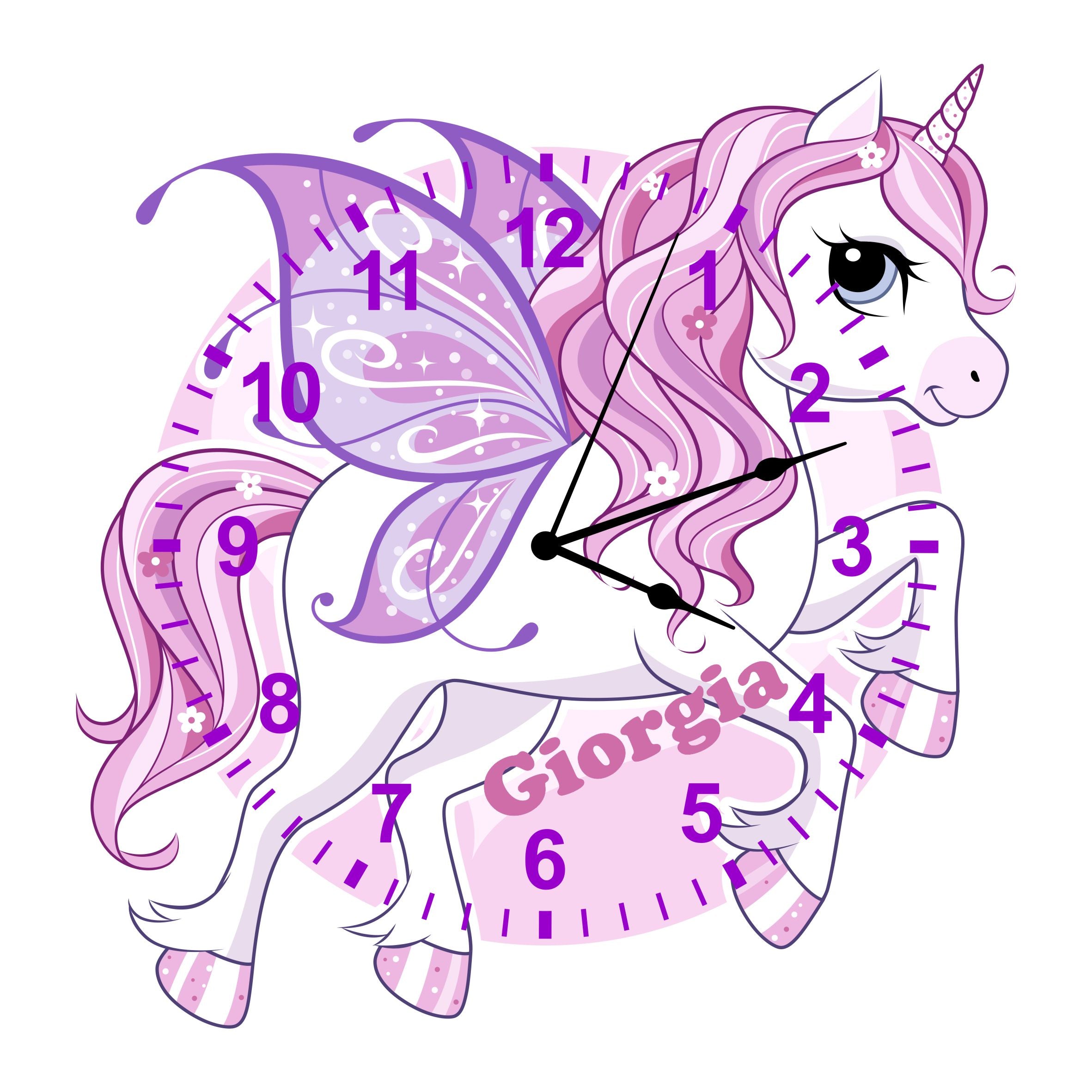 Unique Unicorn Shaped Kids Silent Clock - Bespoke Personalised Special Gift