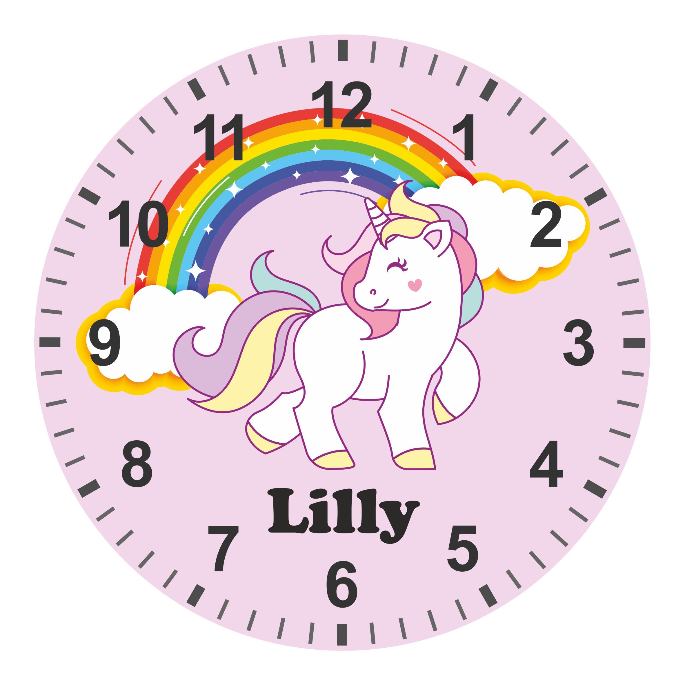 Pink Unicorn Kids Silent Clock - Bespoke Personalised Special Gift