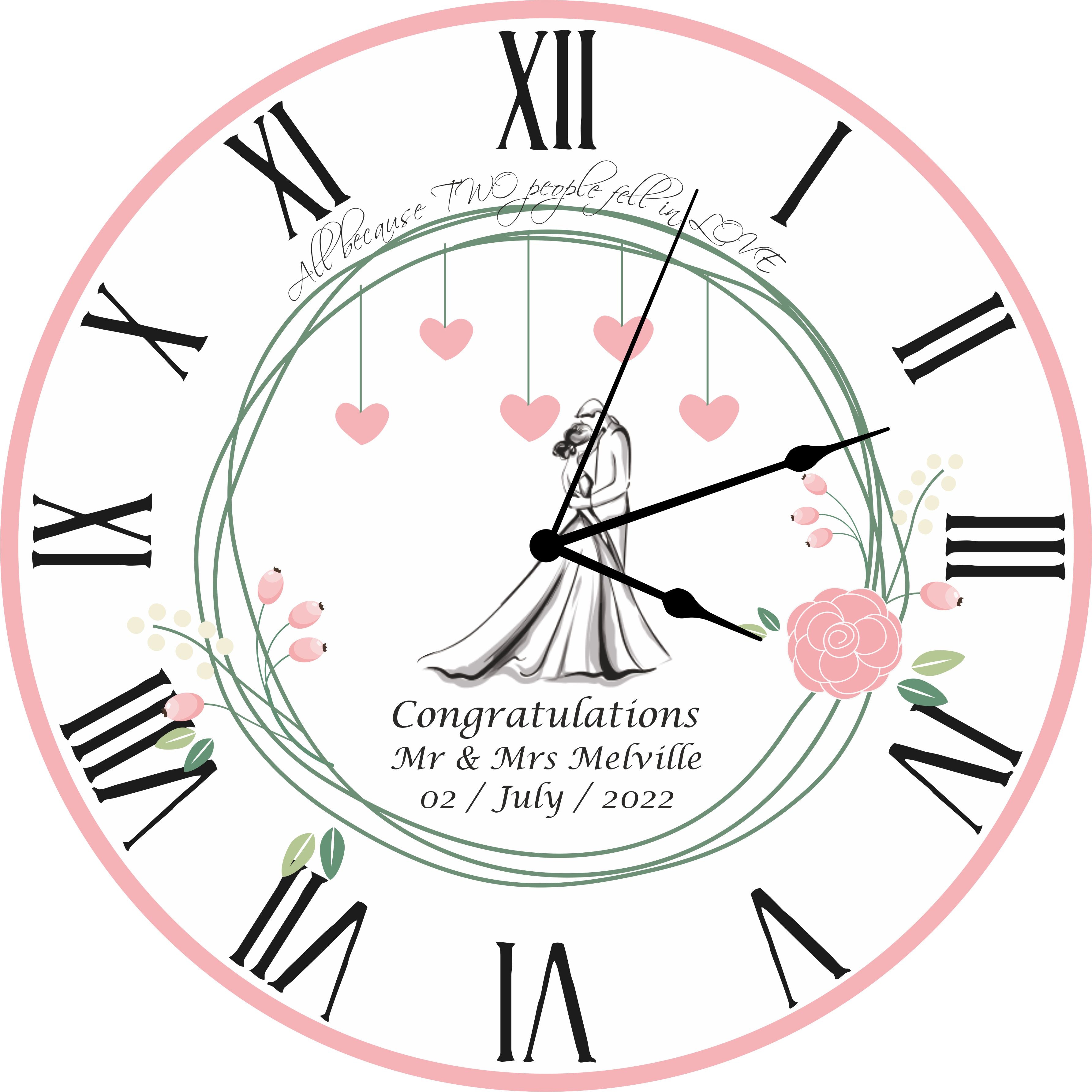 Wedding Day Clock - Bespoke Personalised Wedding Day / Anniversary Gift (30cm Silent Clock)