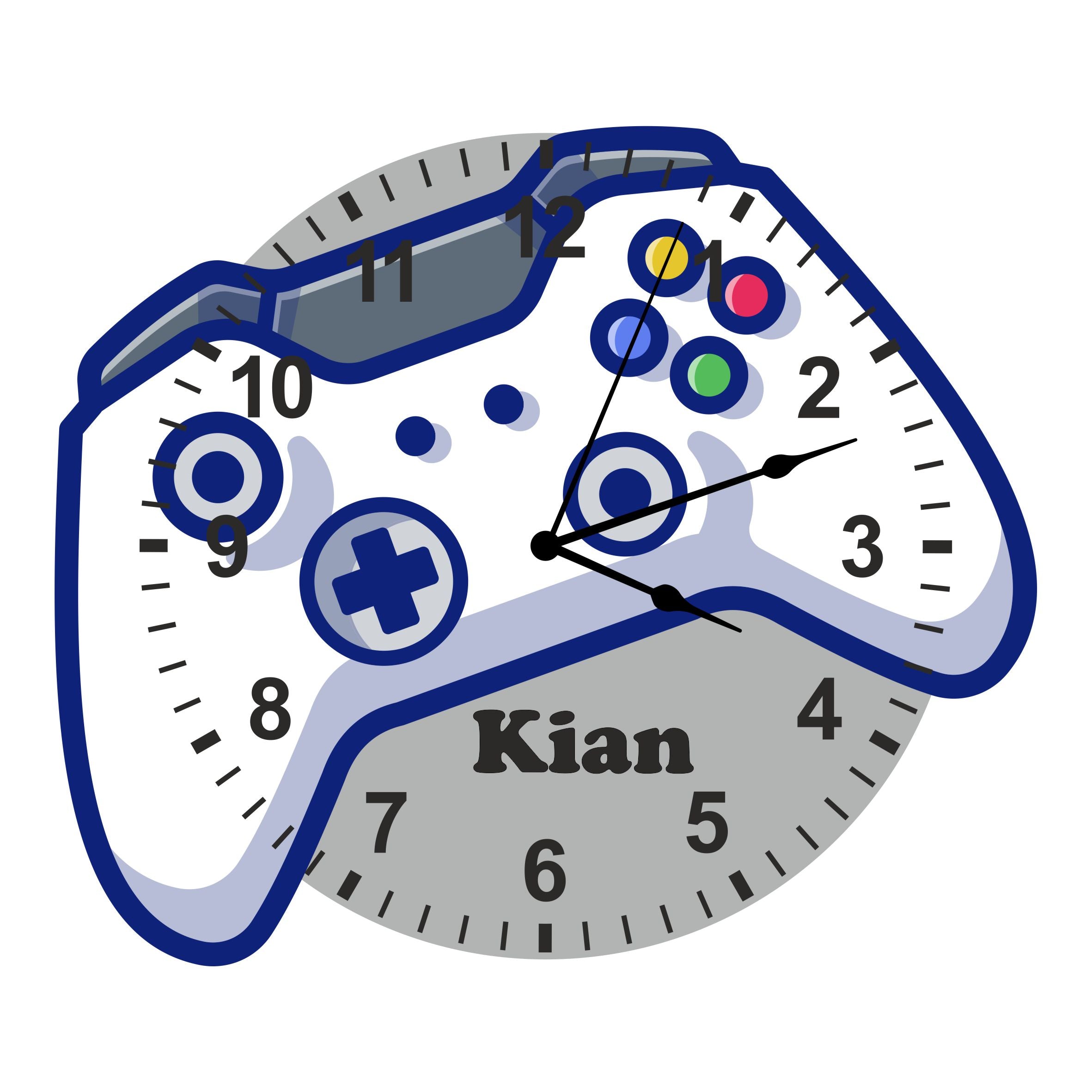 Unique Blue & White Gaming Controller Shaped Kids Silent Clock - Bespoke Personalised Special Gift