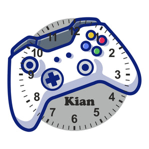 Unique Blue & White Gaming Controller Shaped Kids Silent Clock - Bespoke Personalised Special Gift