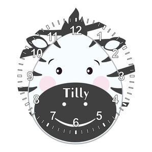 Zebra Shaped Kids Silent Clock - Bespoke Personalised Special Gift