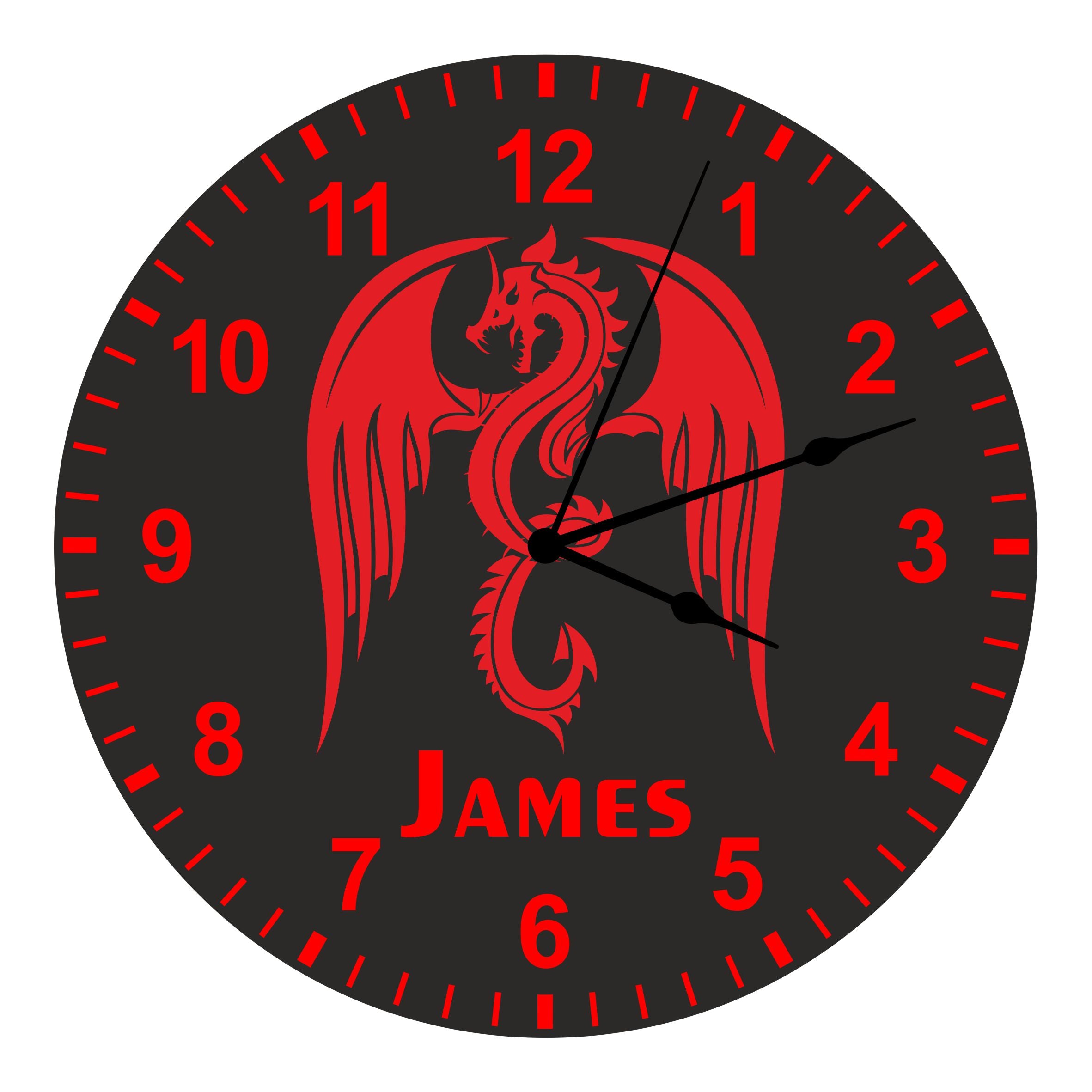 Red Dragon Kids Silent Clock - Bespoke Personalised Special Gift