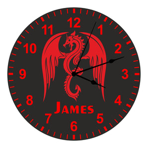 Red Dragon Kids Silent Clock - Bespoke Personalised Special Gift