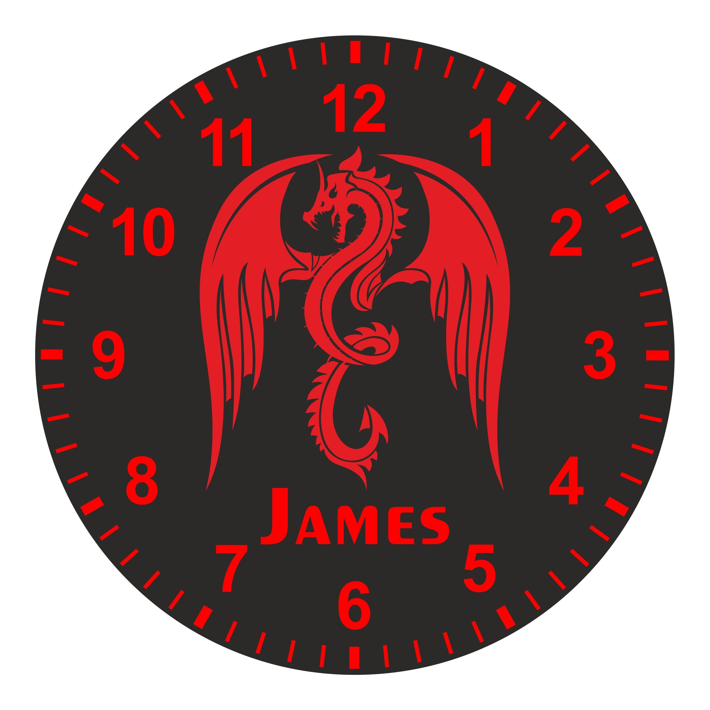 Red Dragon Kids Silent Clock - Bespoke Personalised Special Gift